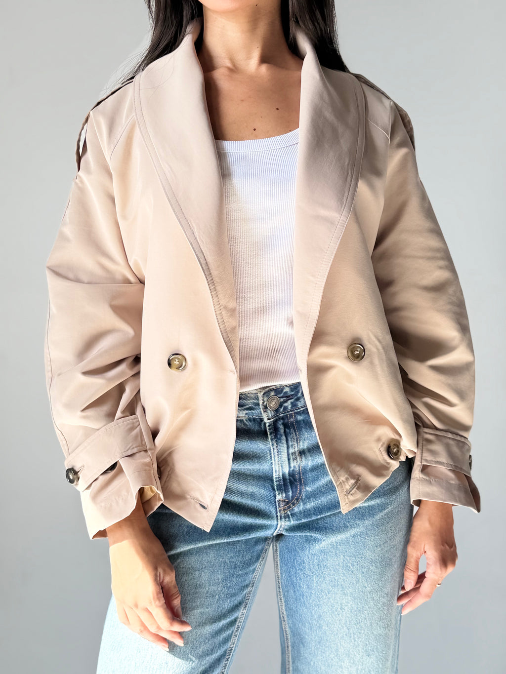 Balloon Trench Jacket in Beige