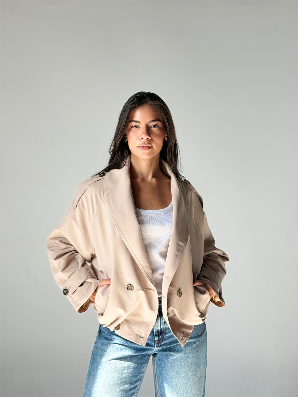 Balloon Trench Jacket in Beige