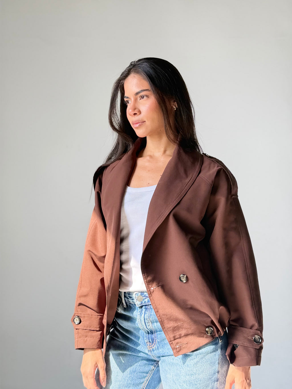 Balloon Trench Jacket in Brown
