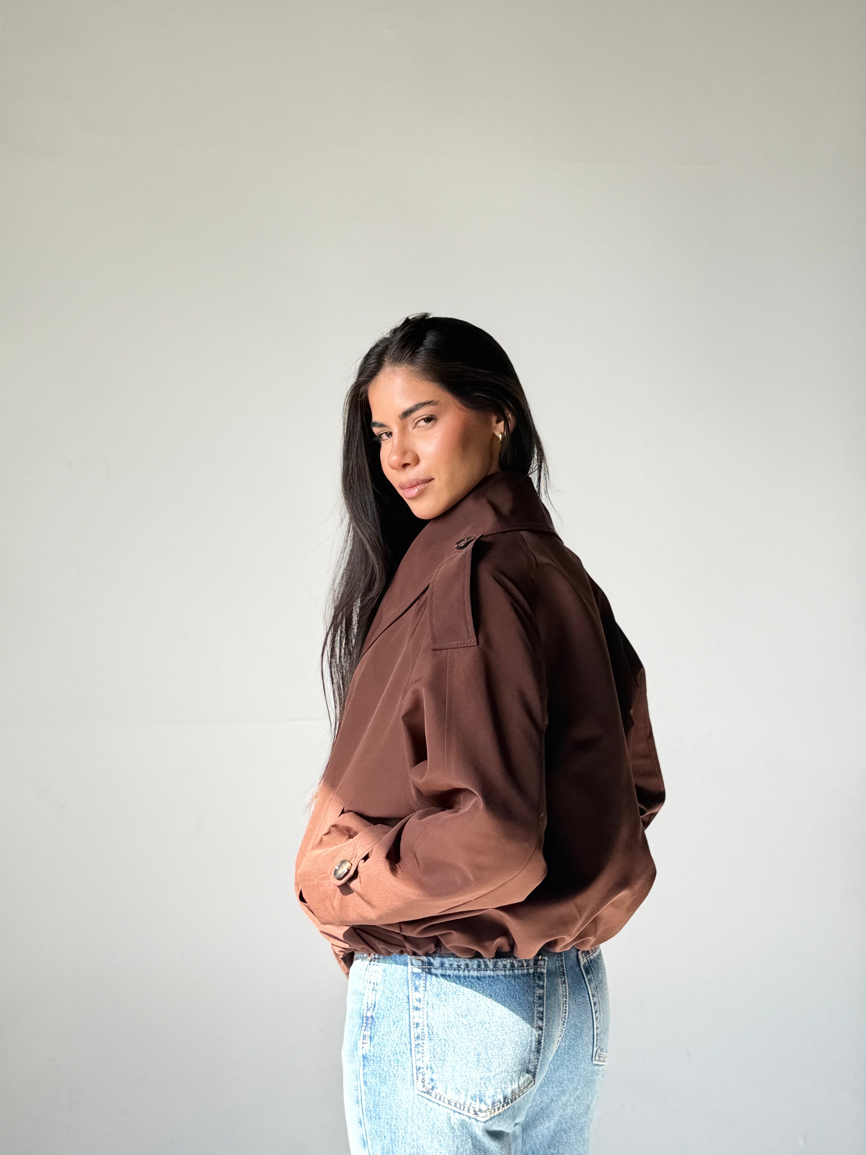 Balloon Trench Jacket in Brown