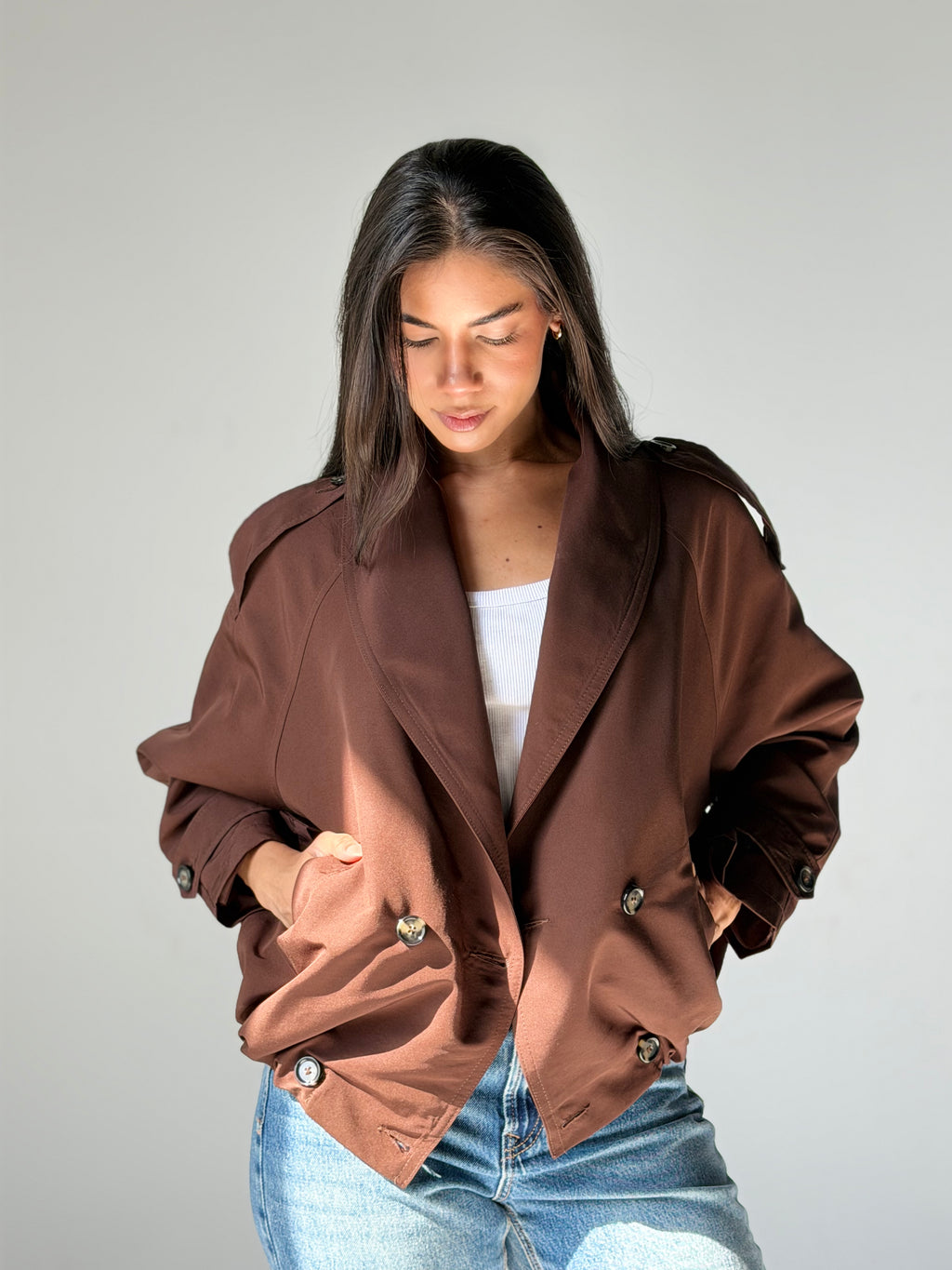 Balloon Trench Jacket in Brown