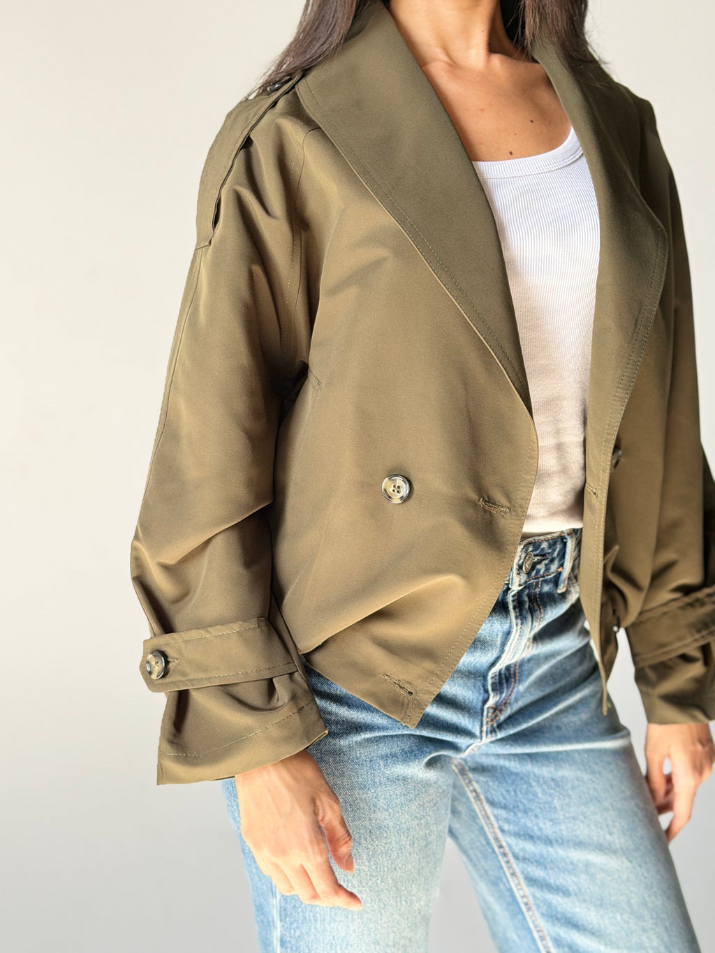 Balloon Trench Jacket in Olive