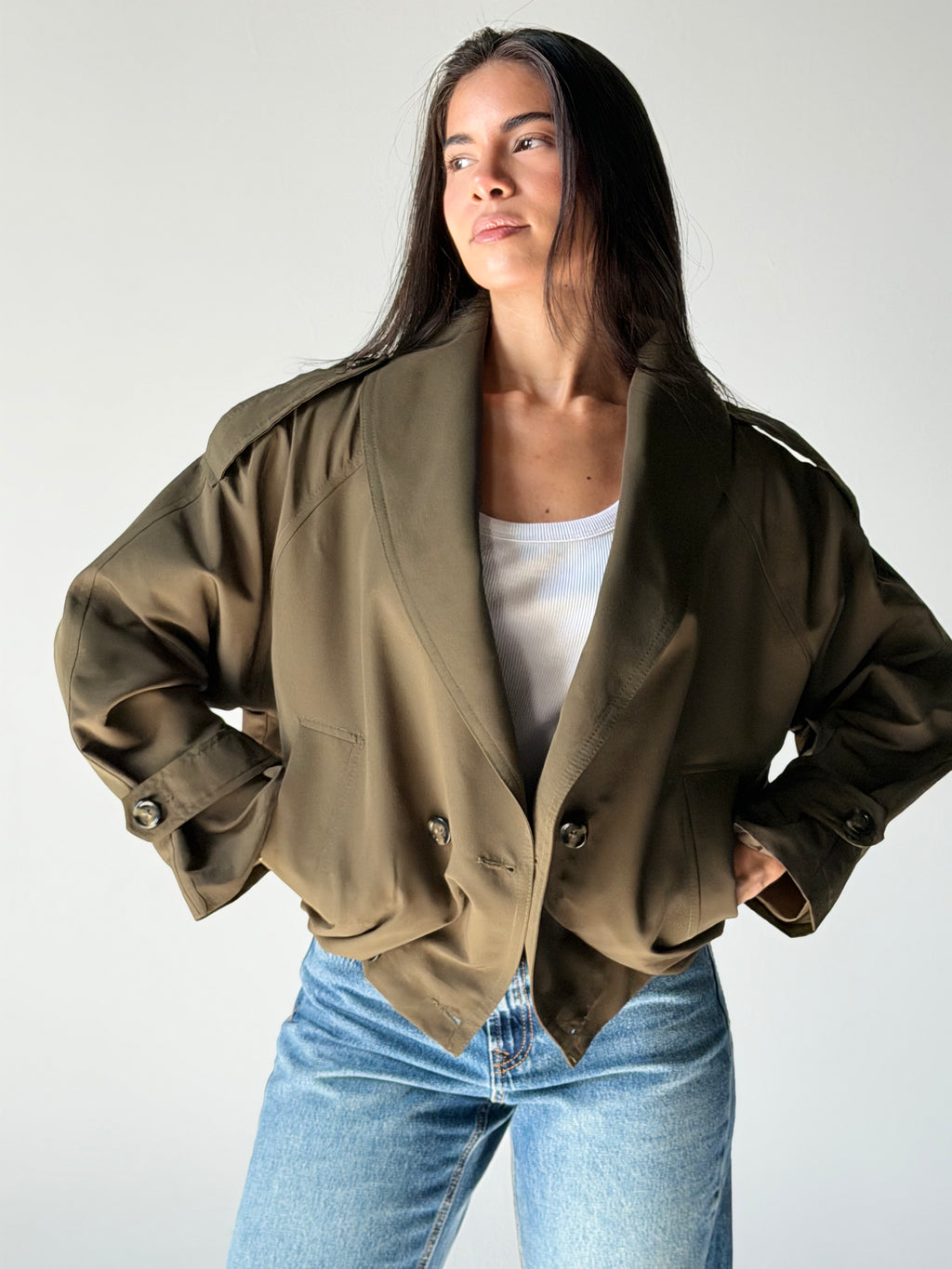 Balloon Trench Jacket in Olive
