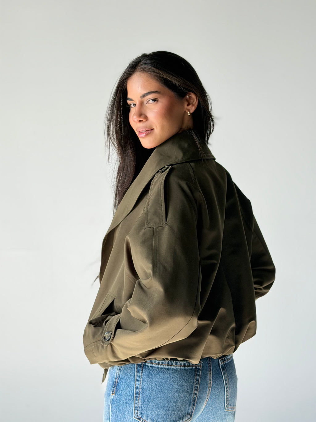 Balloon Trench Jacket in Olive