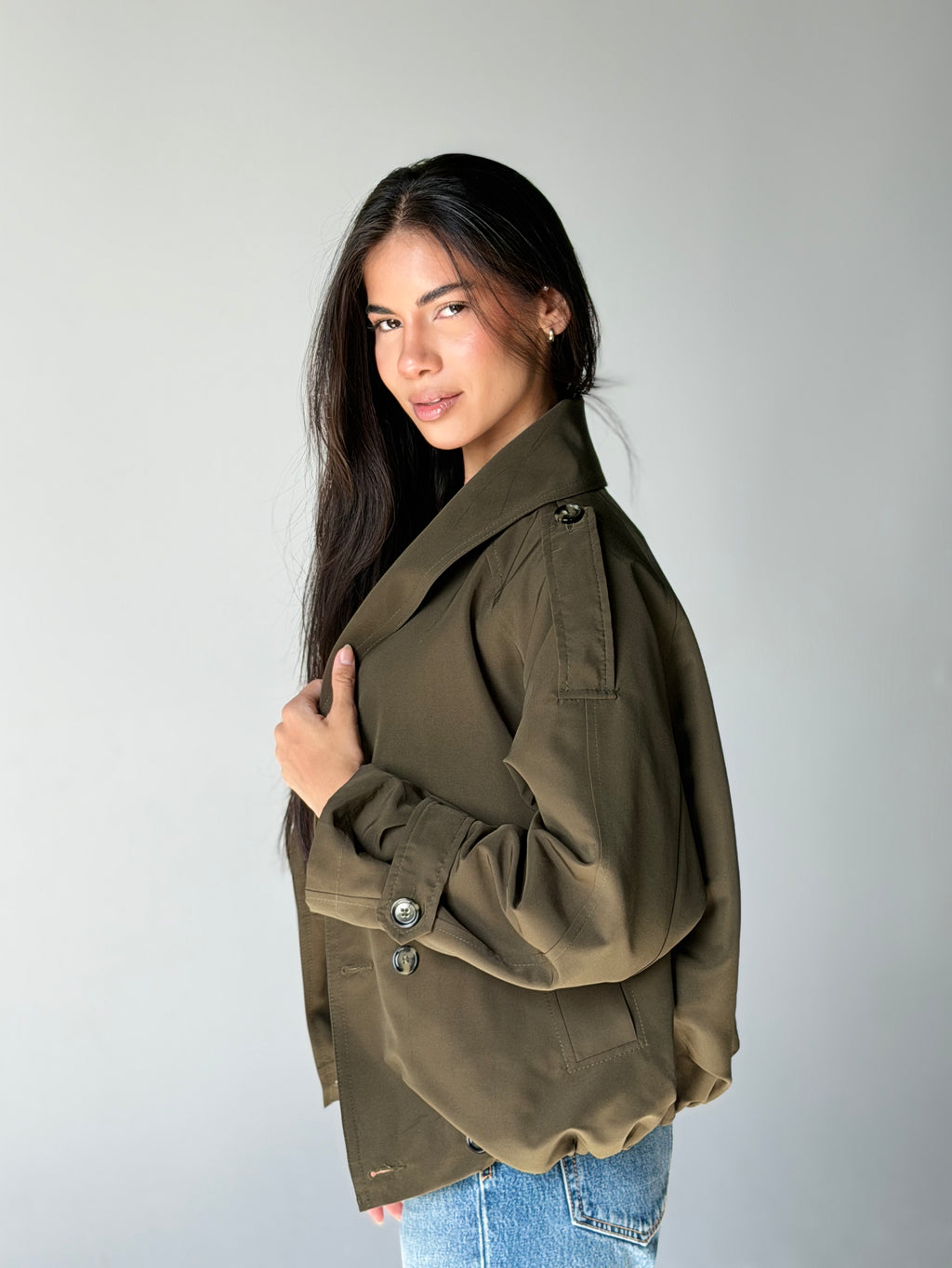 Balloon Trench Jacket in Olive