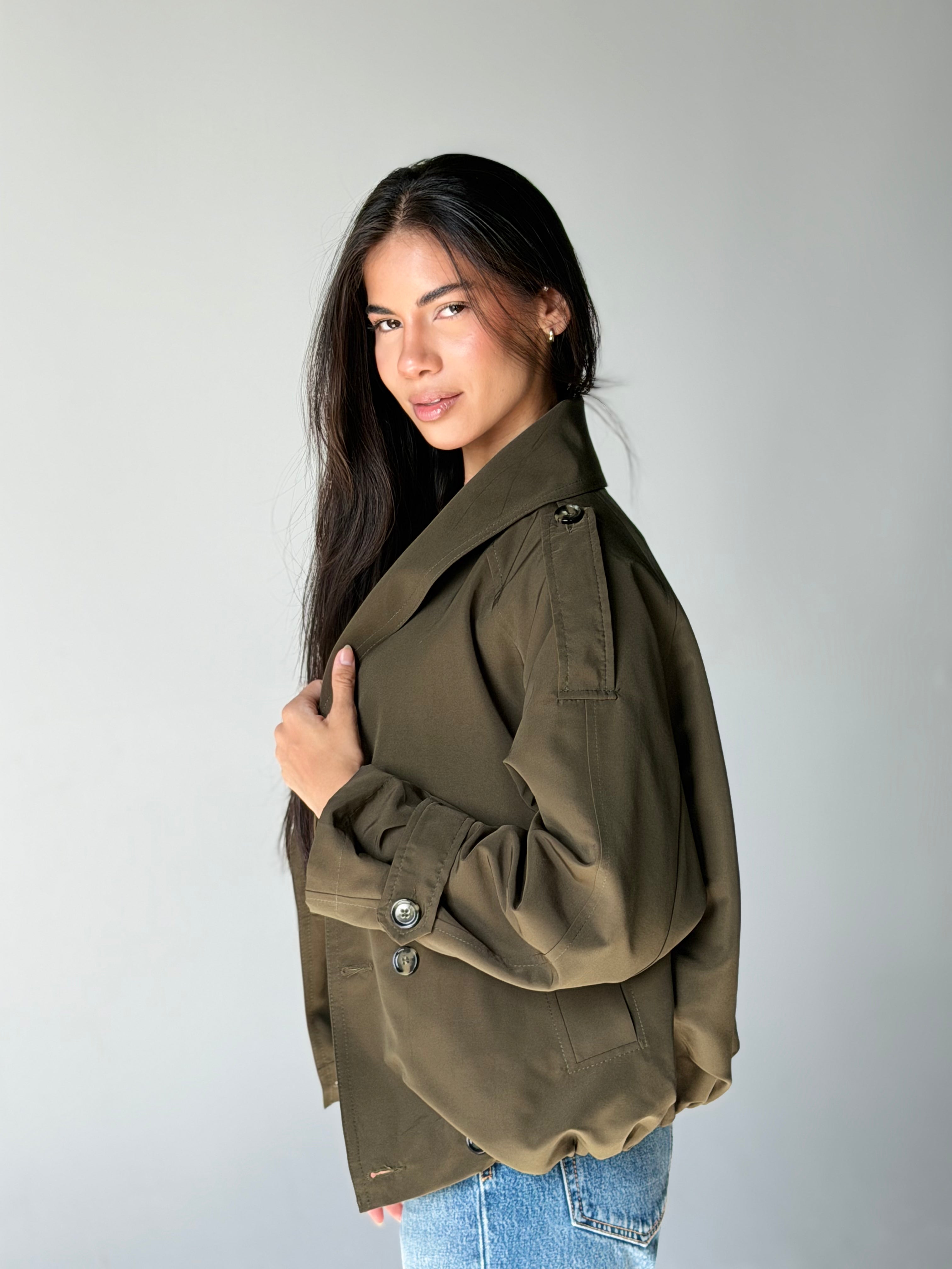 Balloon Trench Jacket in Olive