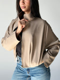 High-Neck Bomber Jacket In Beige
