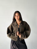 Cropped Bomber Jacket in Olive