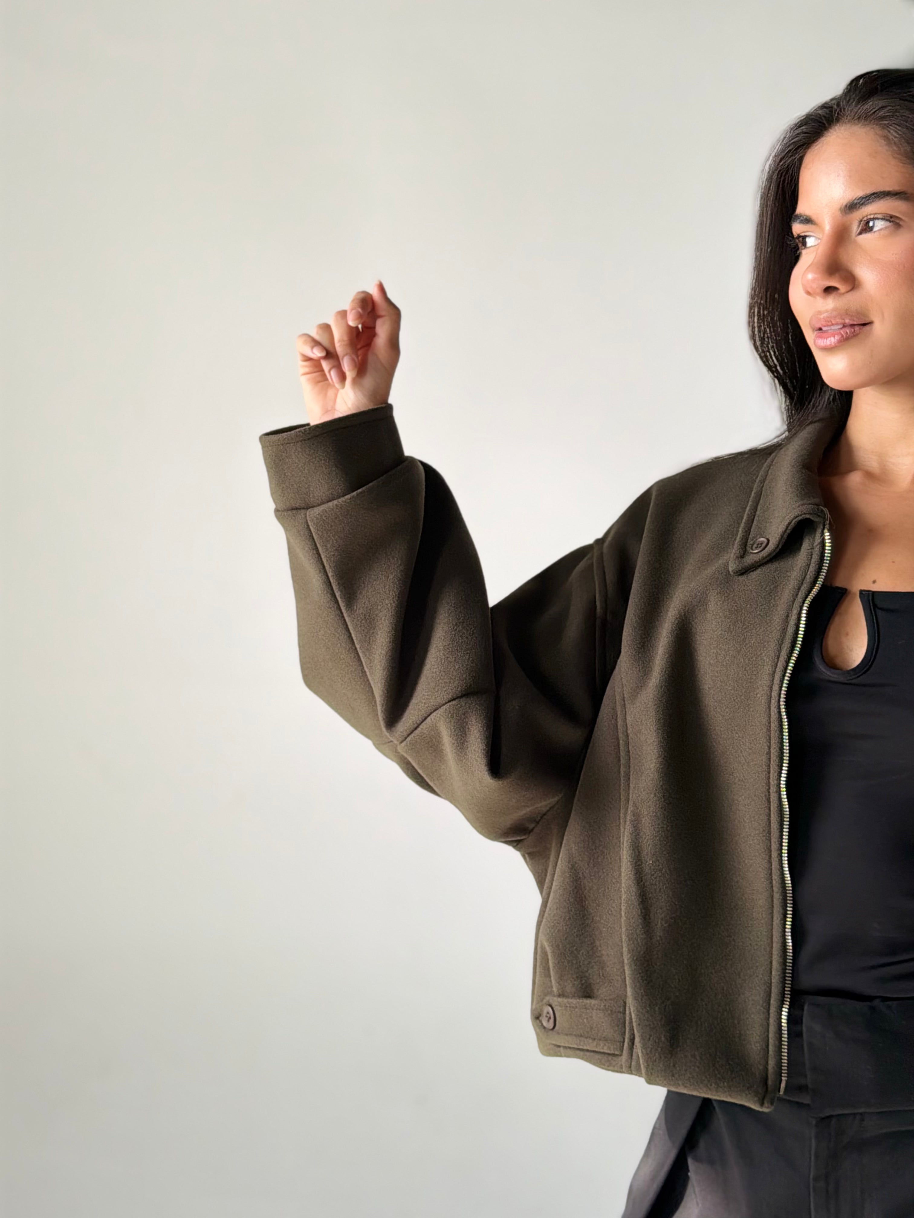 Cropped Bomber Jacket in Olive