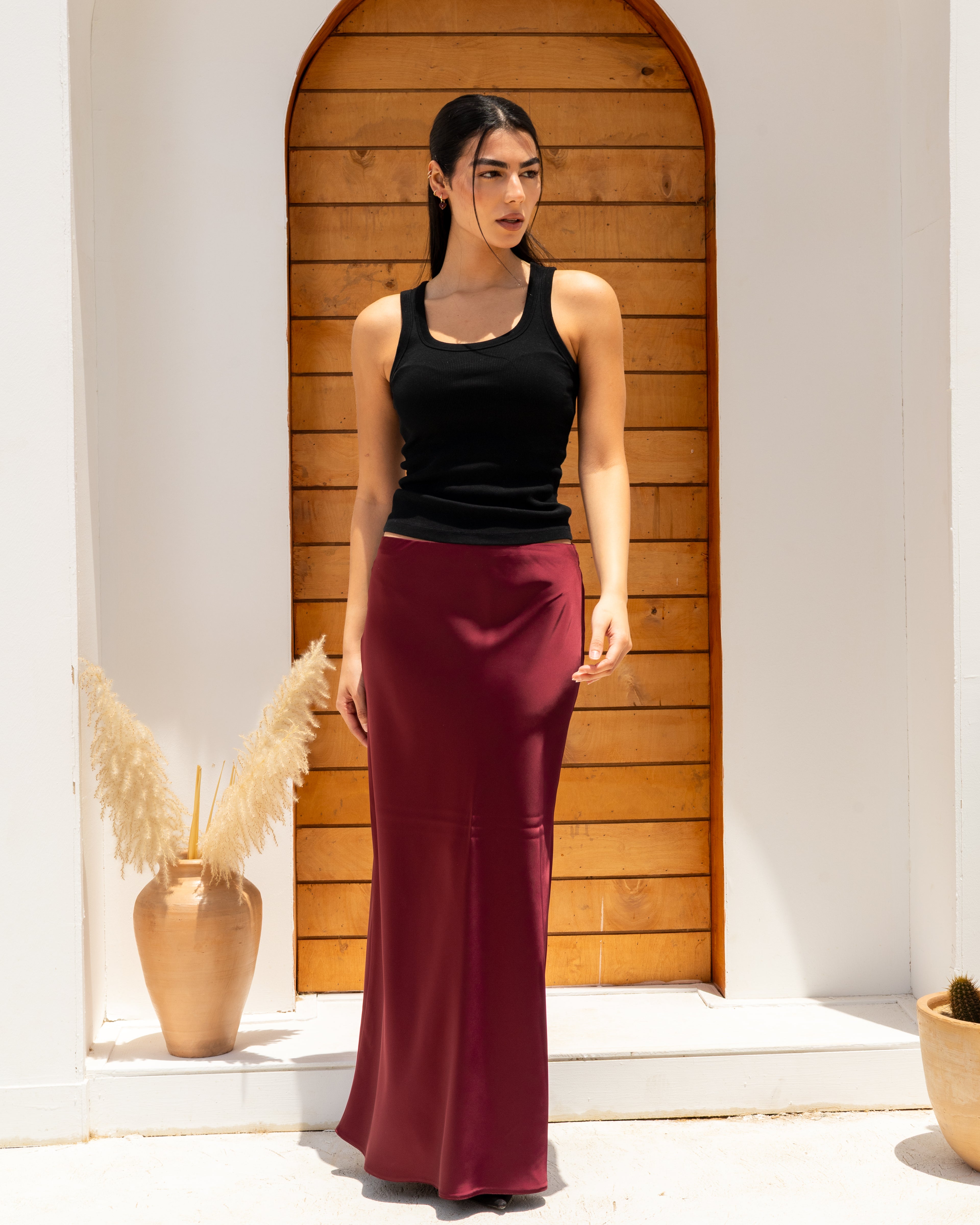 Satin Skirt In Burgundy