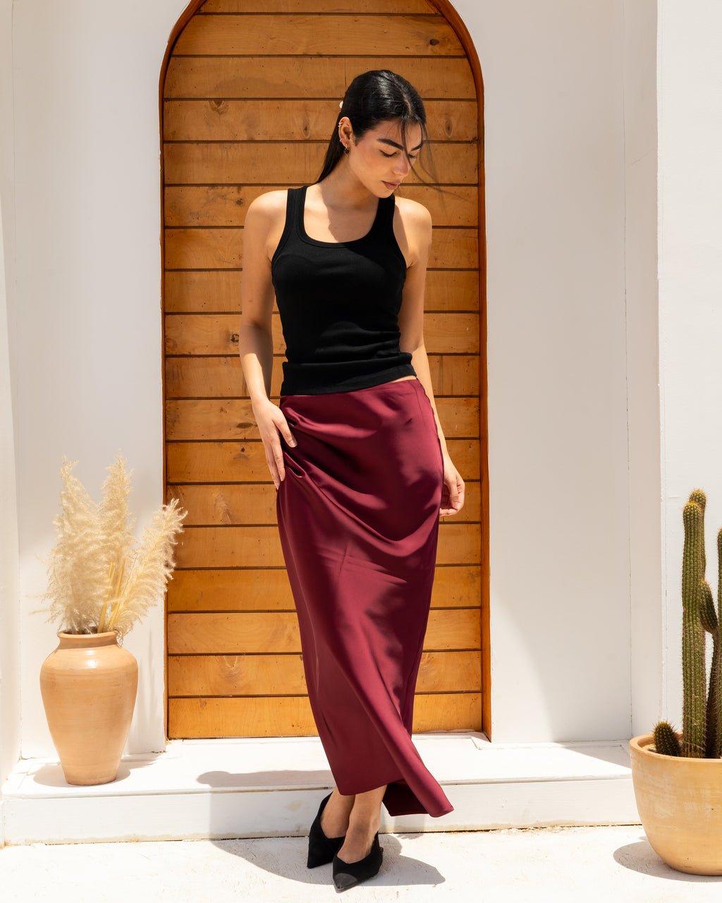 Satin Skirt In Burgundy