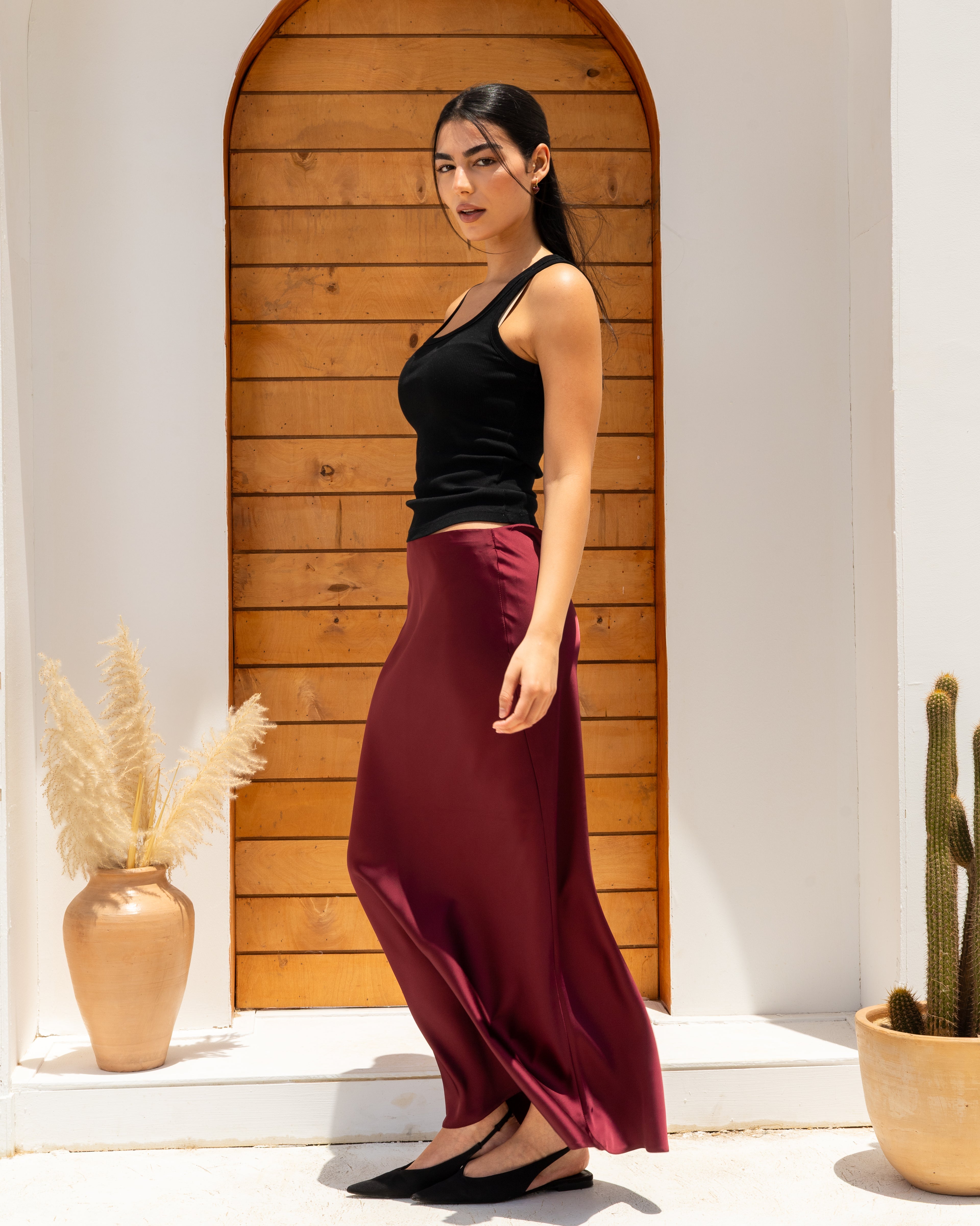 Satin Skirt In Burgundy