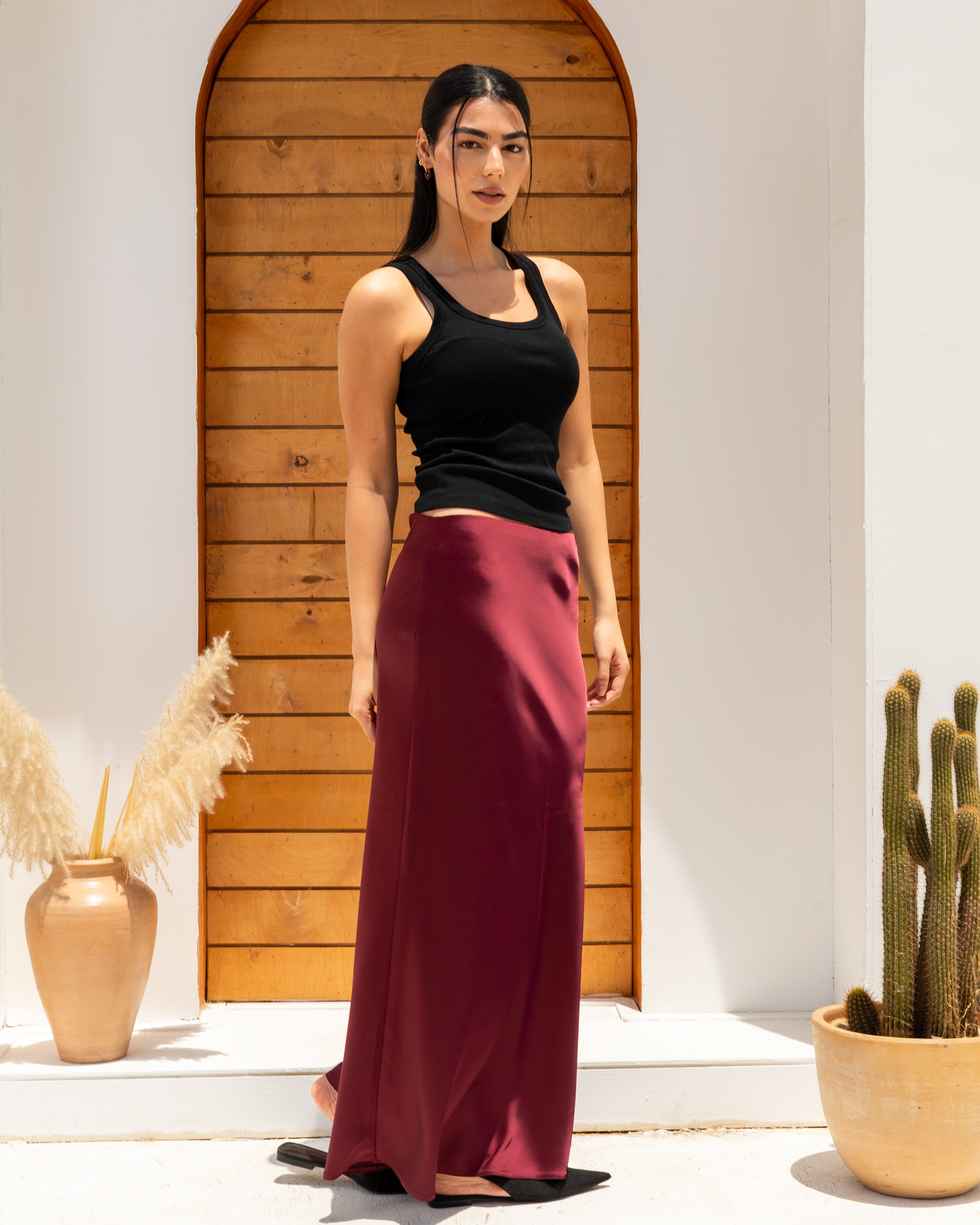 Satin Skirt In Burgundy
