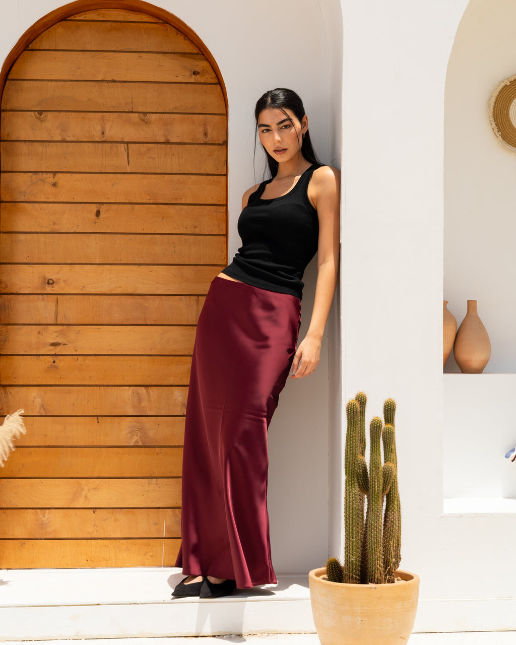 Satin Skirt In Burgundy