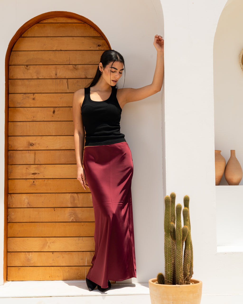 Satin Skirt In Burgundy