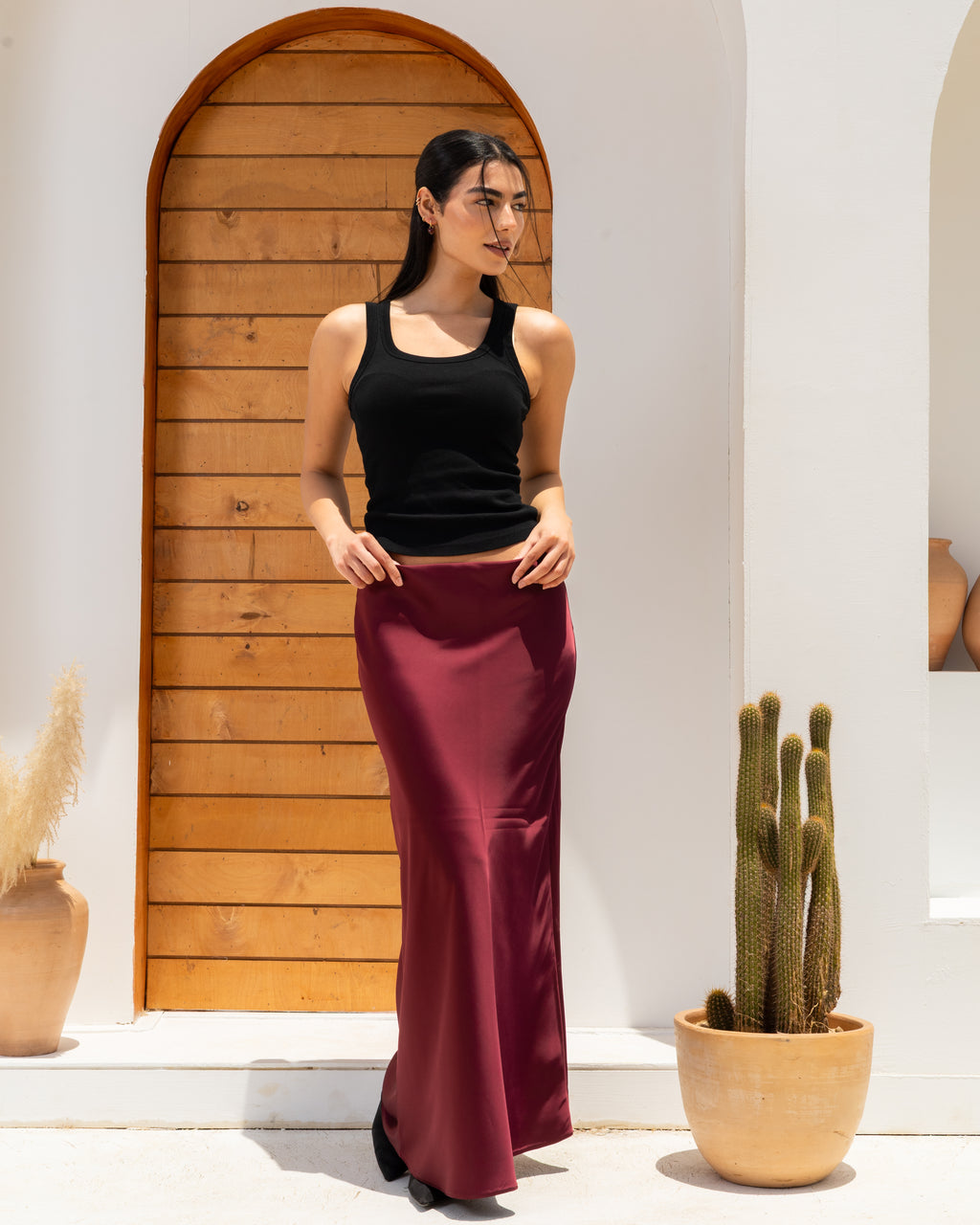 Satin Skirt In Burgundy