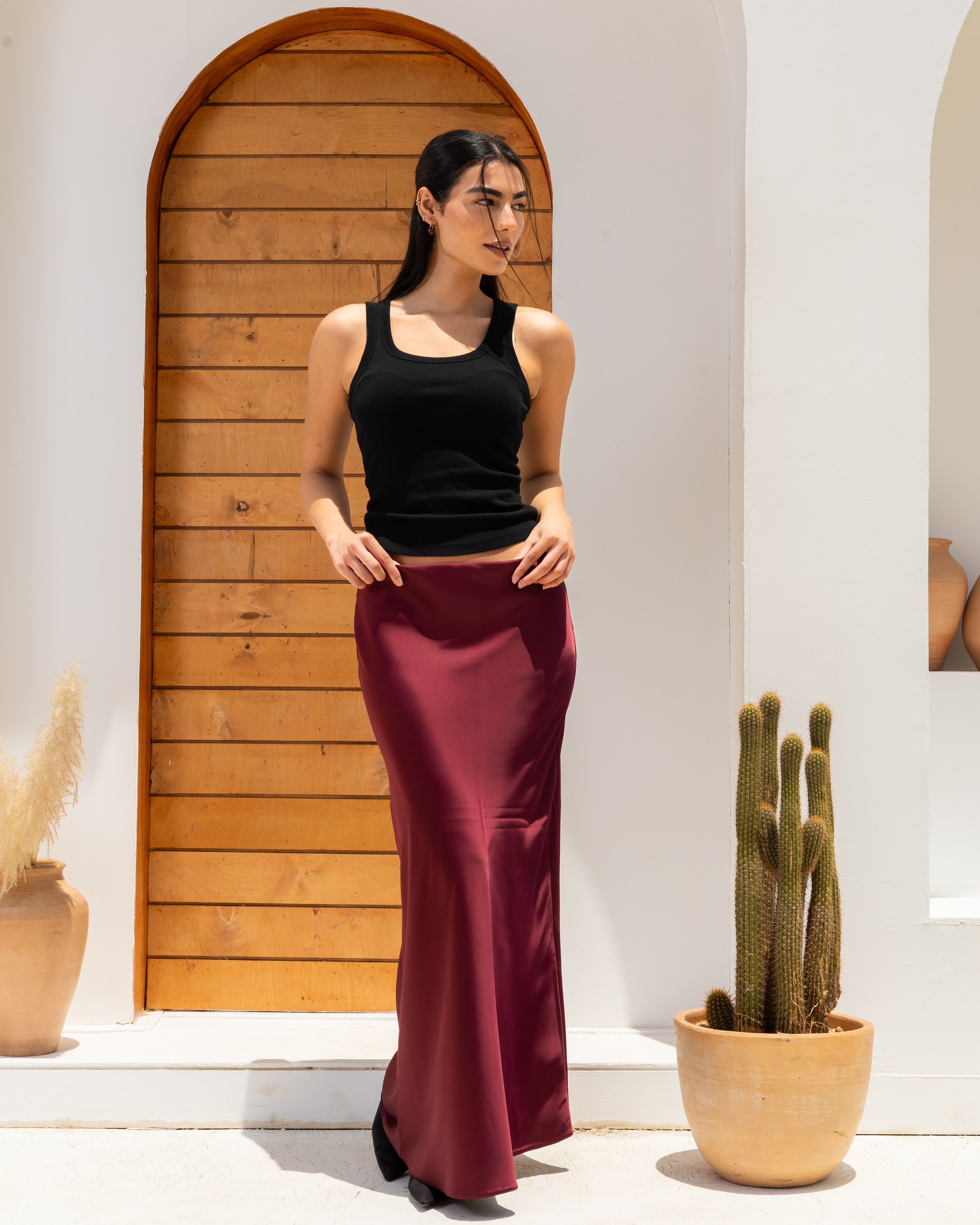 Satin Skirt In Burgundy