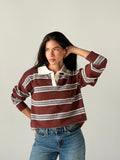 Bold Striped Polo Sweater in Brown x Grey