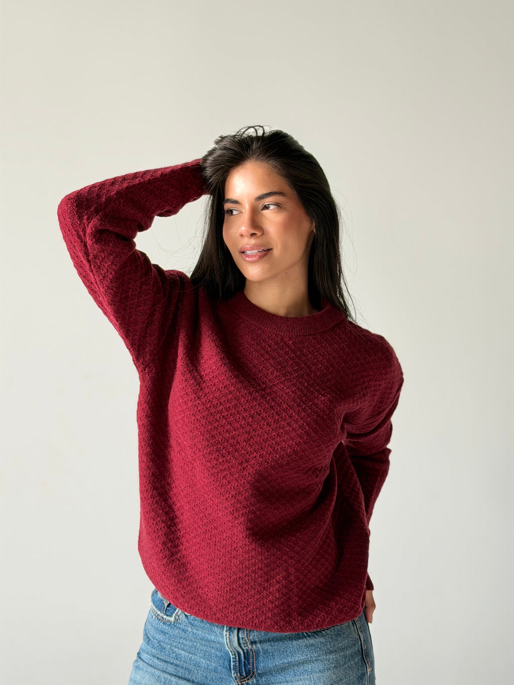 Round Neck Sweater in Burgundy