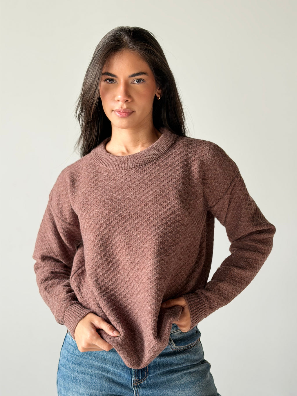 Round Neck Sweater in Brown Mauve