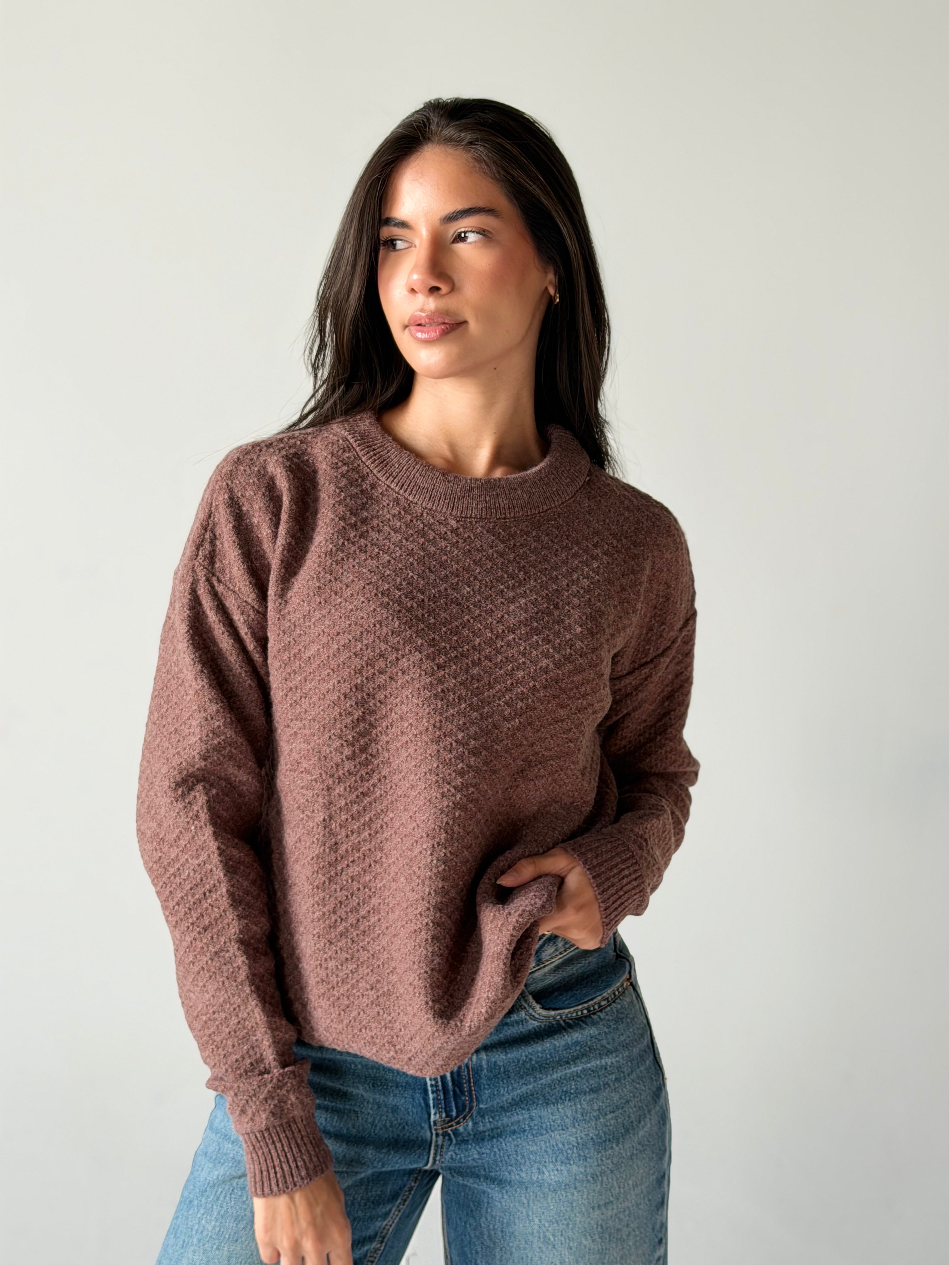 Round Neck Sweater in Brown Mauve