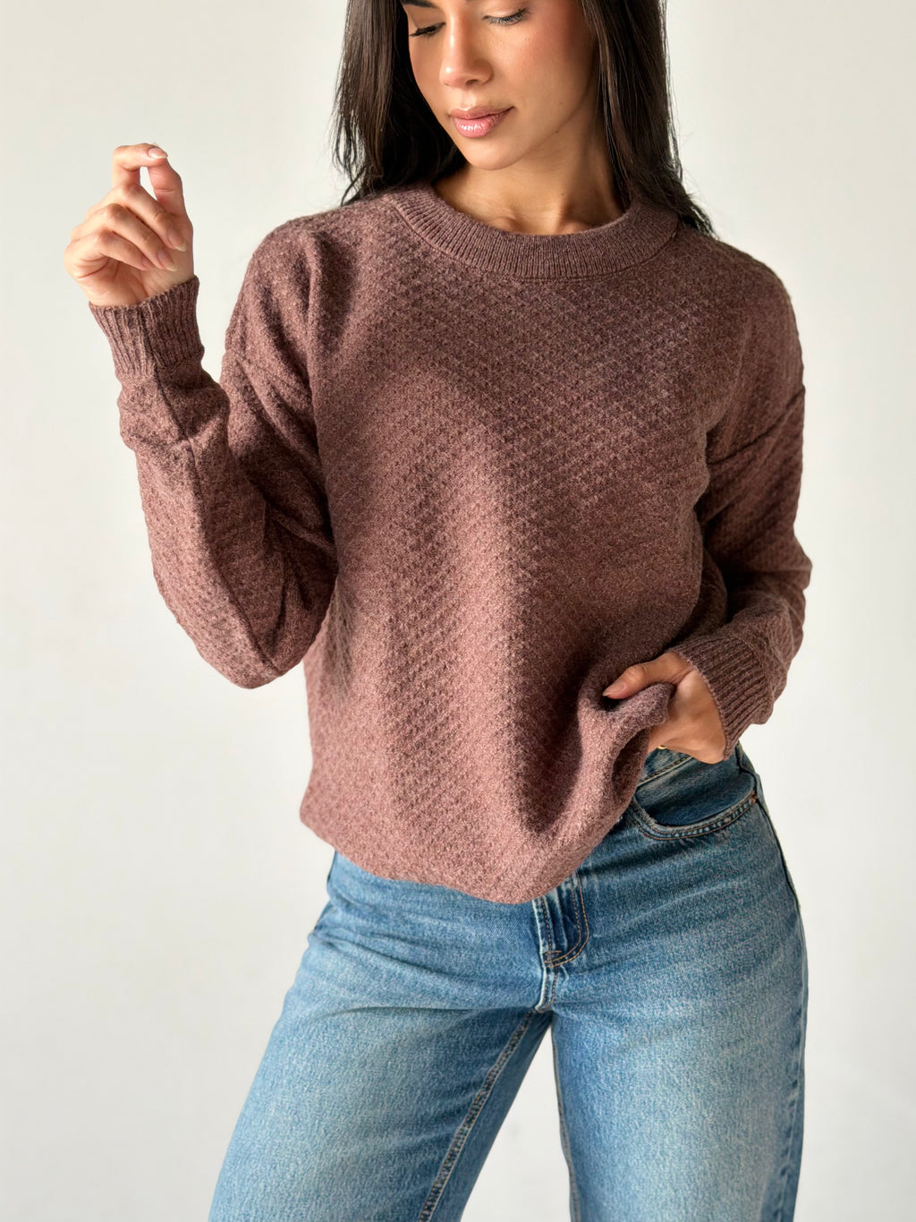 Round Neck Sweater in Brown Mauve