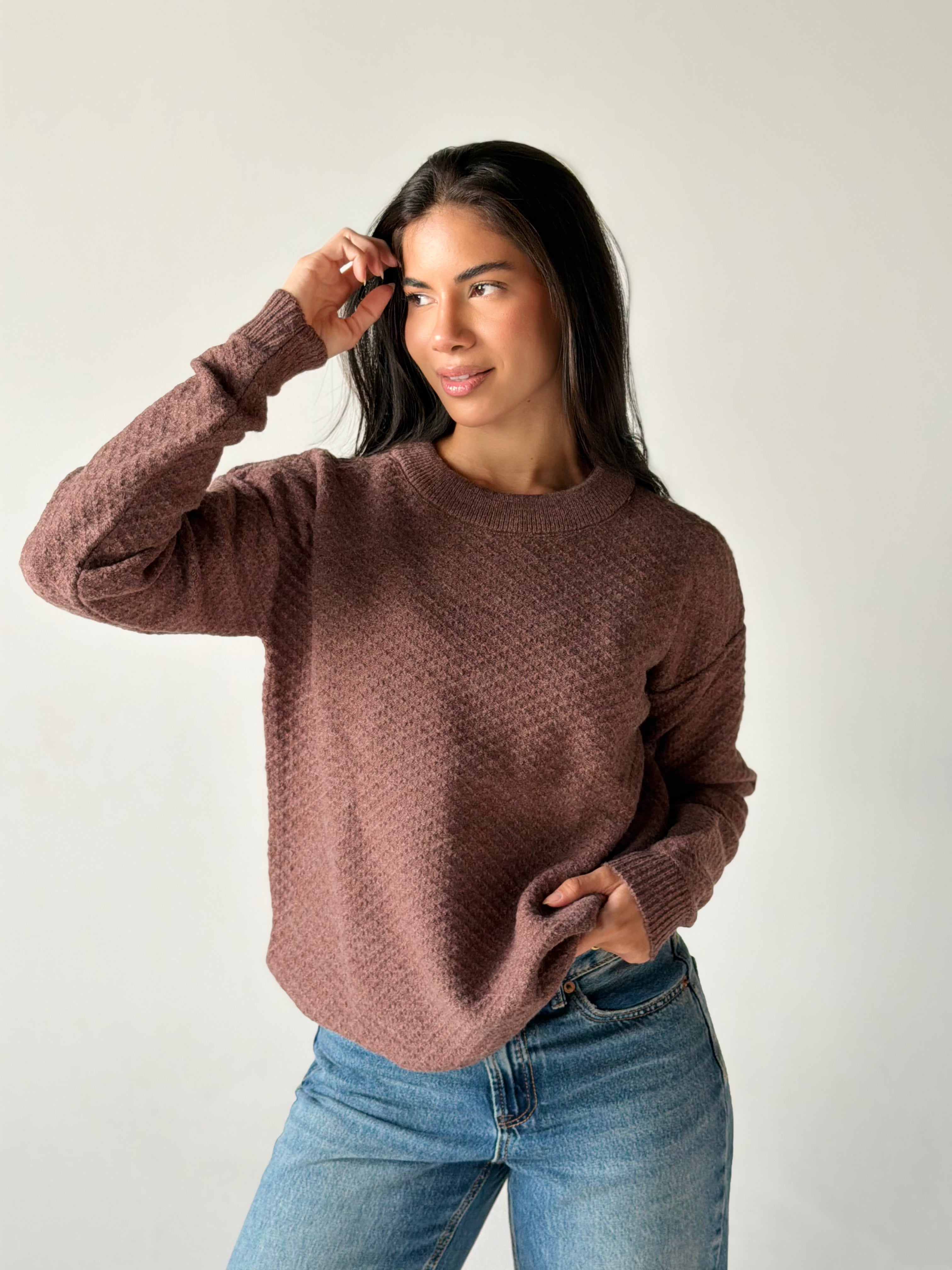 Round Neck Sweater in Brown Mauve