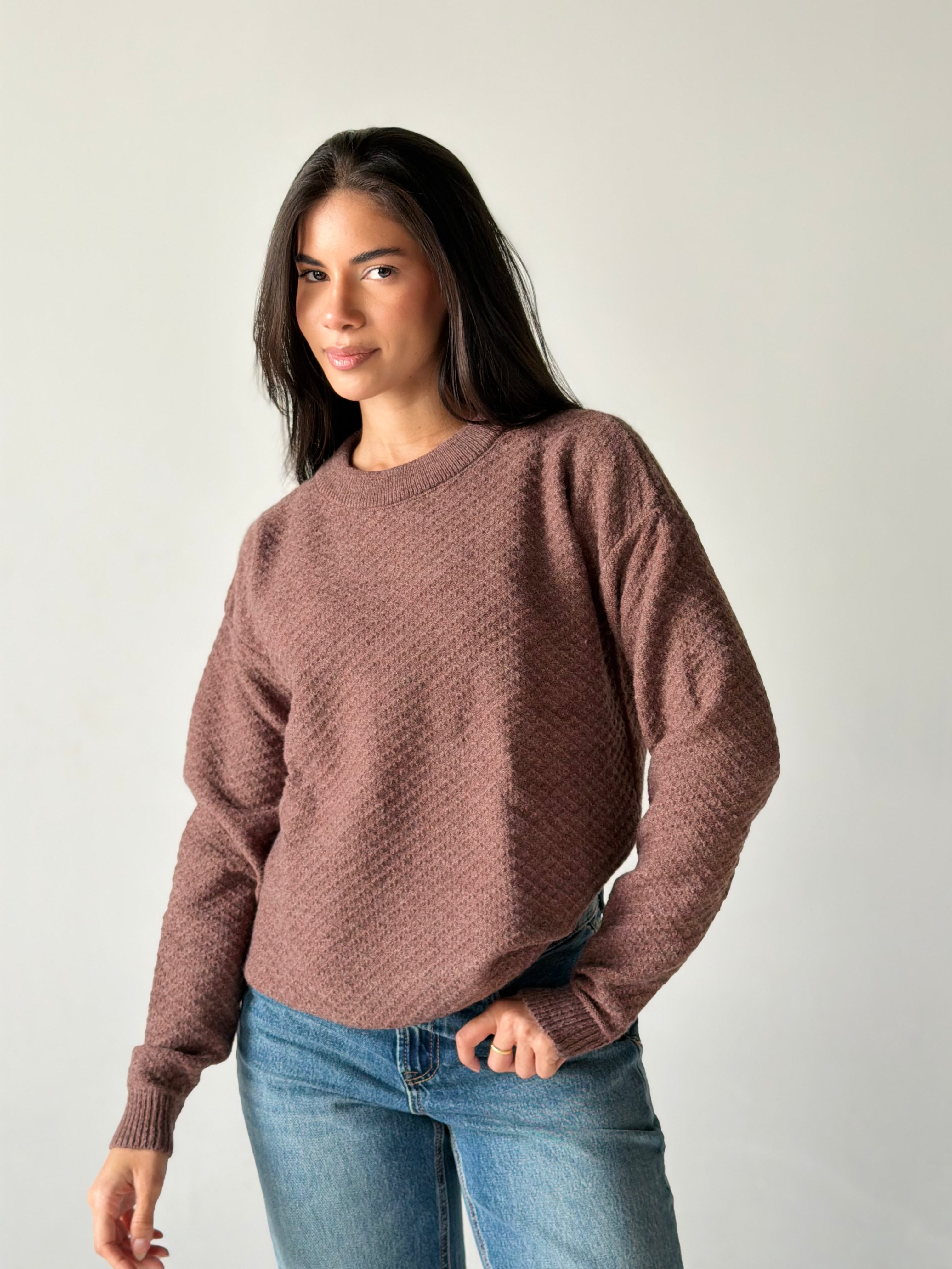 Round Neck Sweater in Brown Mauve