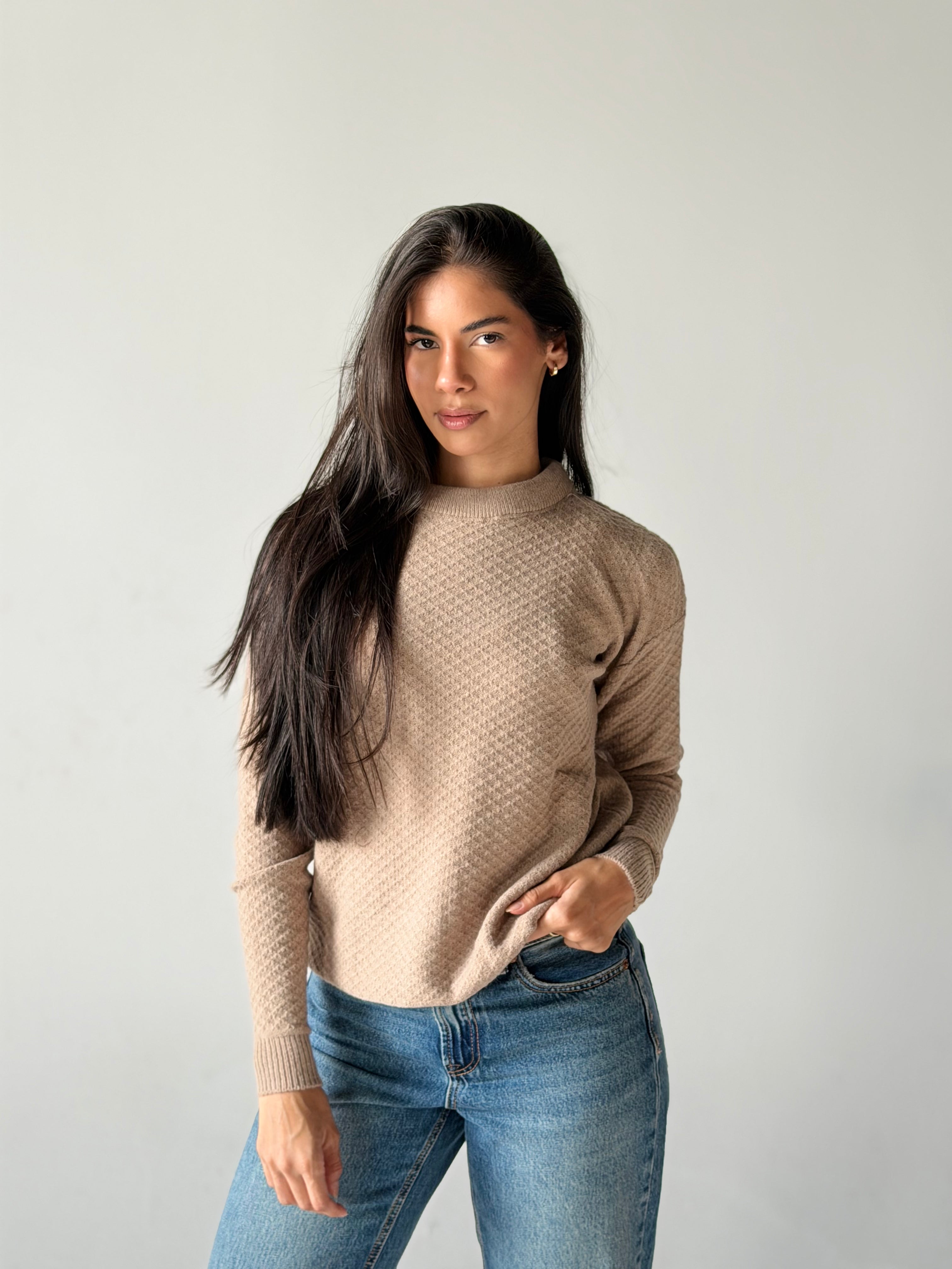 Round Neck Sweater in Beige