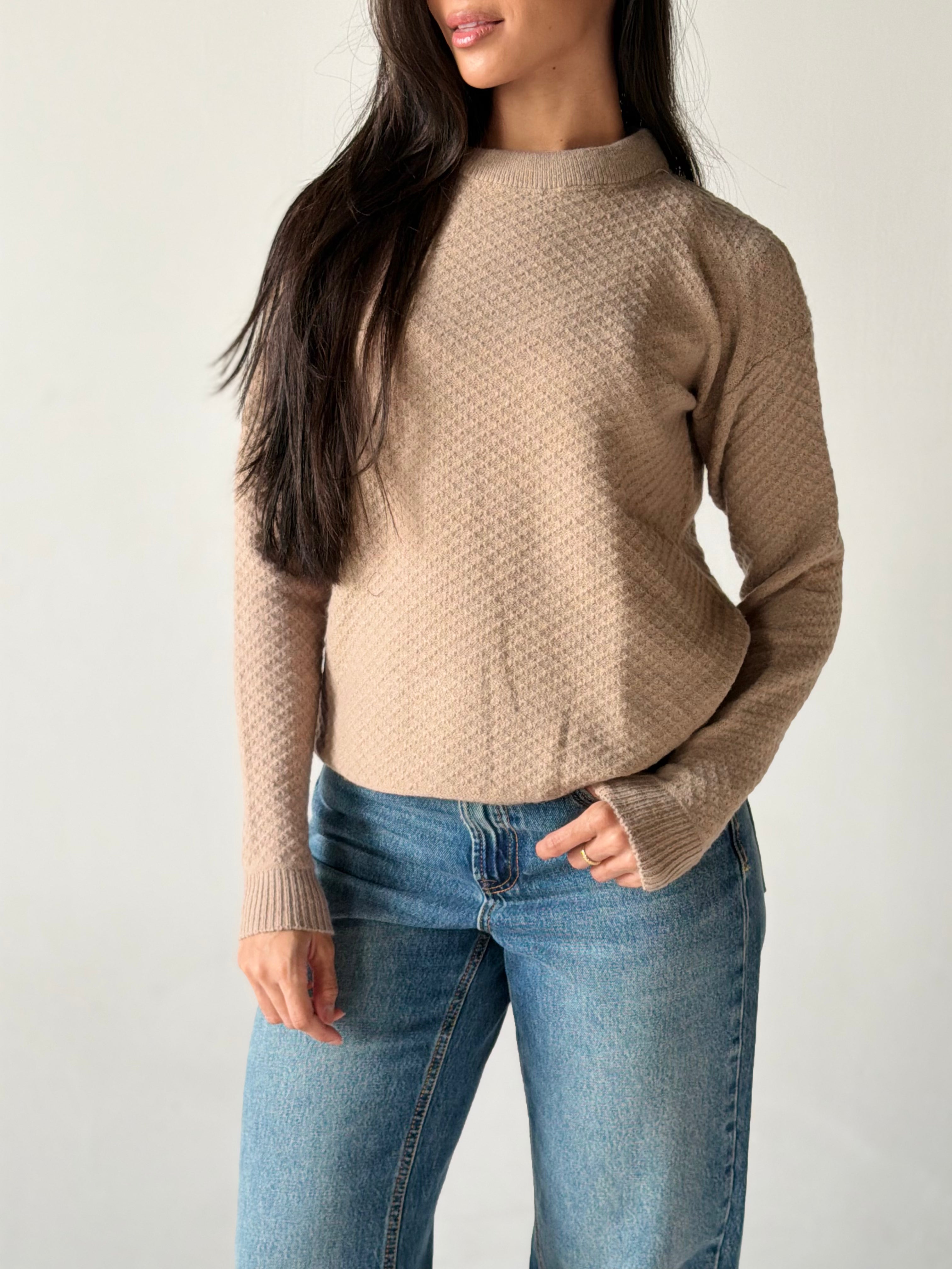 Round Neck Sweater in Beige