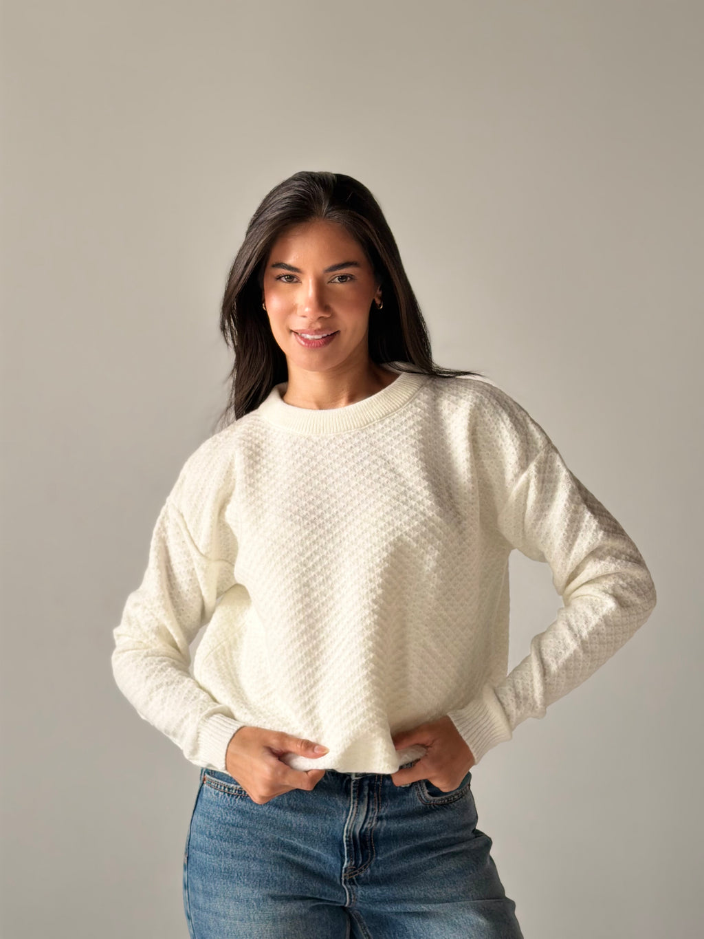 Round Neck Sweater in White