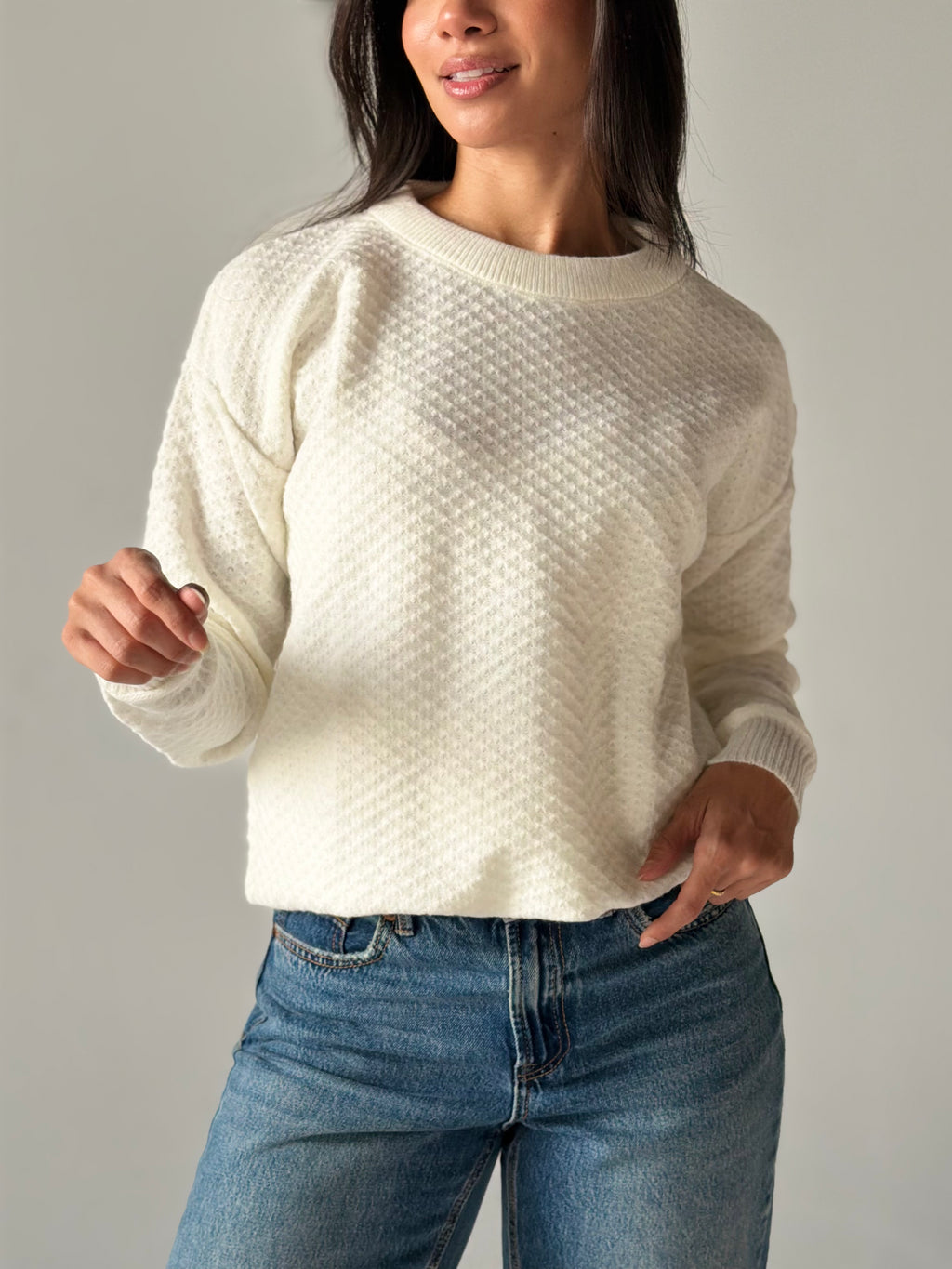 Round Neck Sweater in White