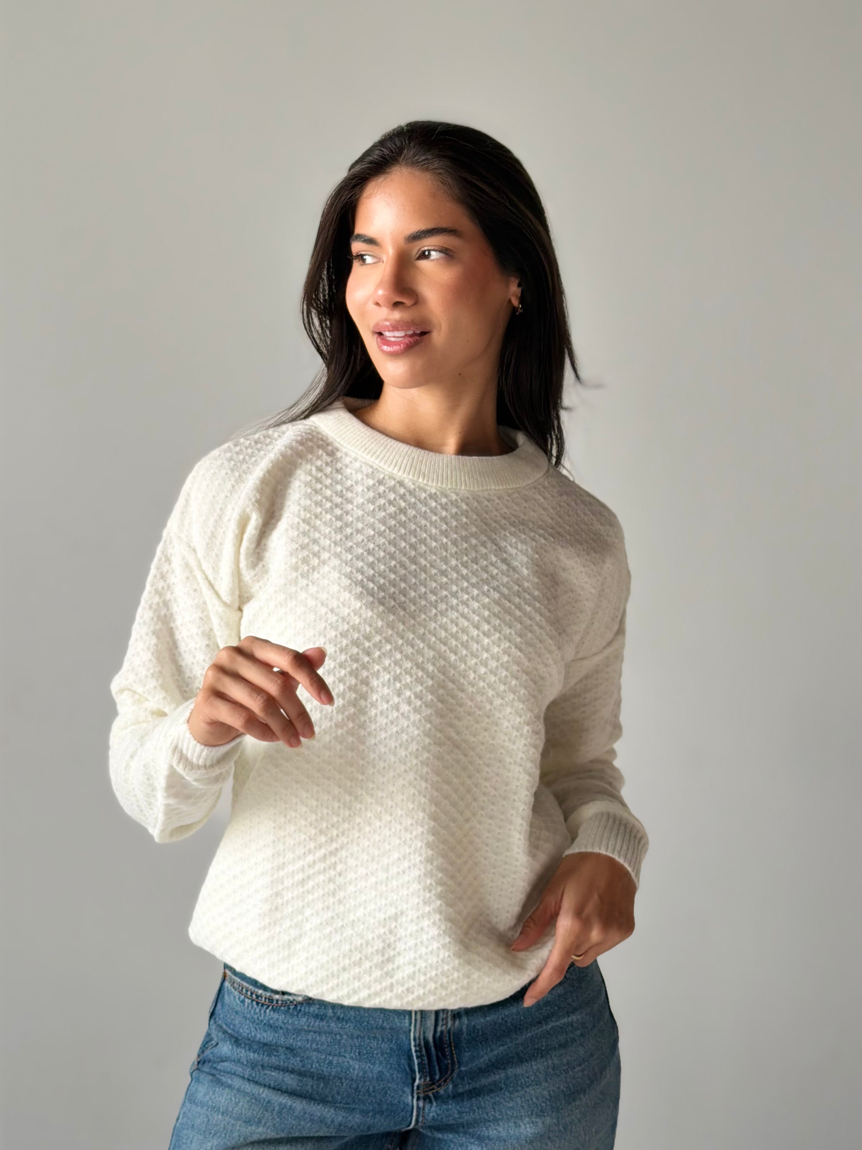 Round Neck Sweater in White