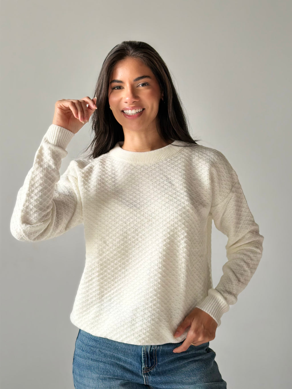 Round Neck Sweater in White