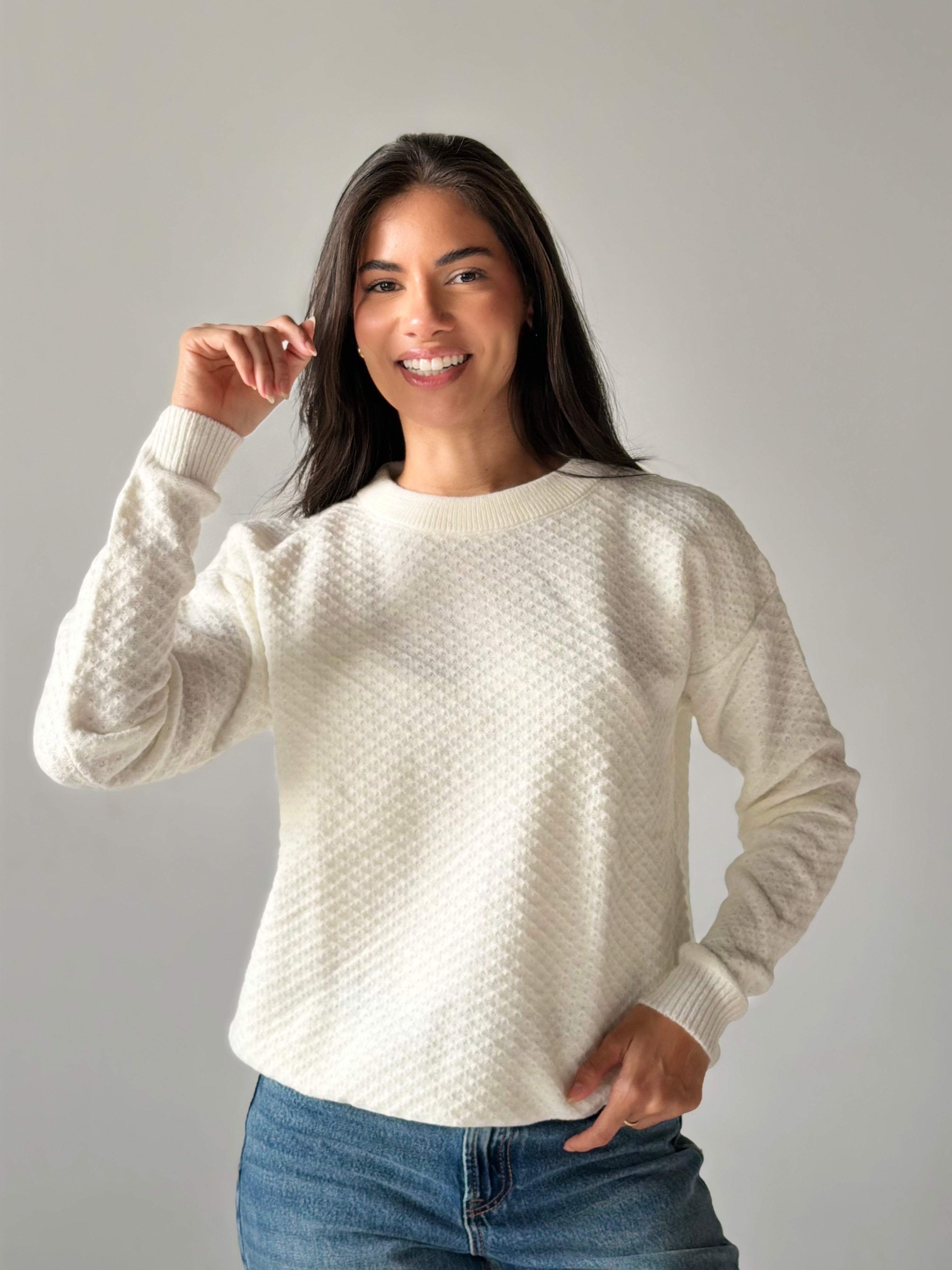 Round Neck Sweater in White
