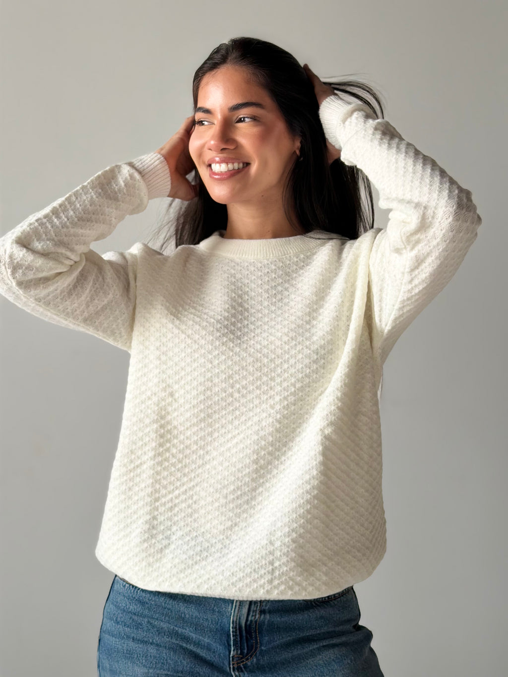 Round Neck Sweater in White