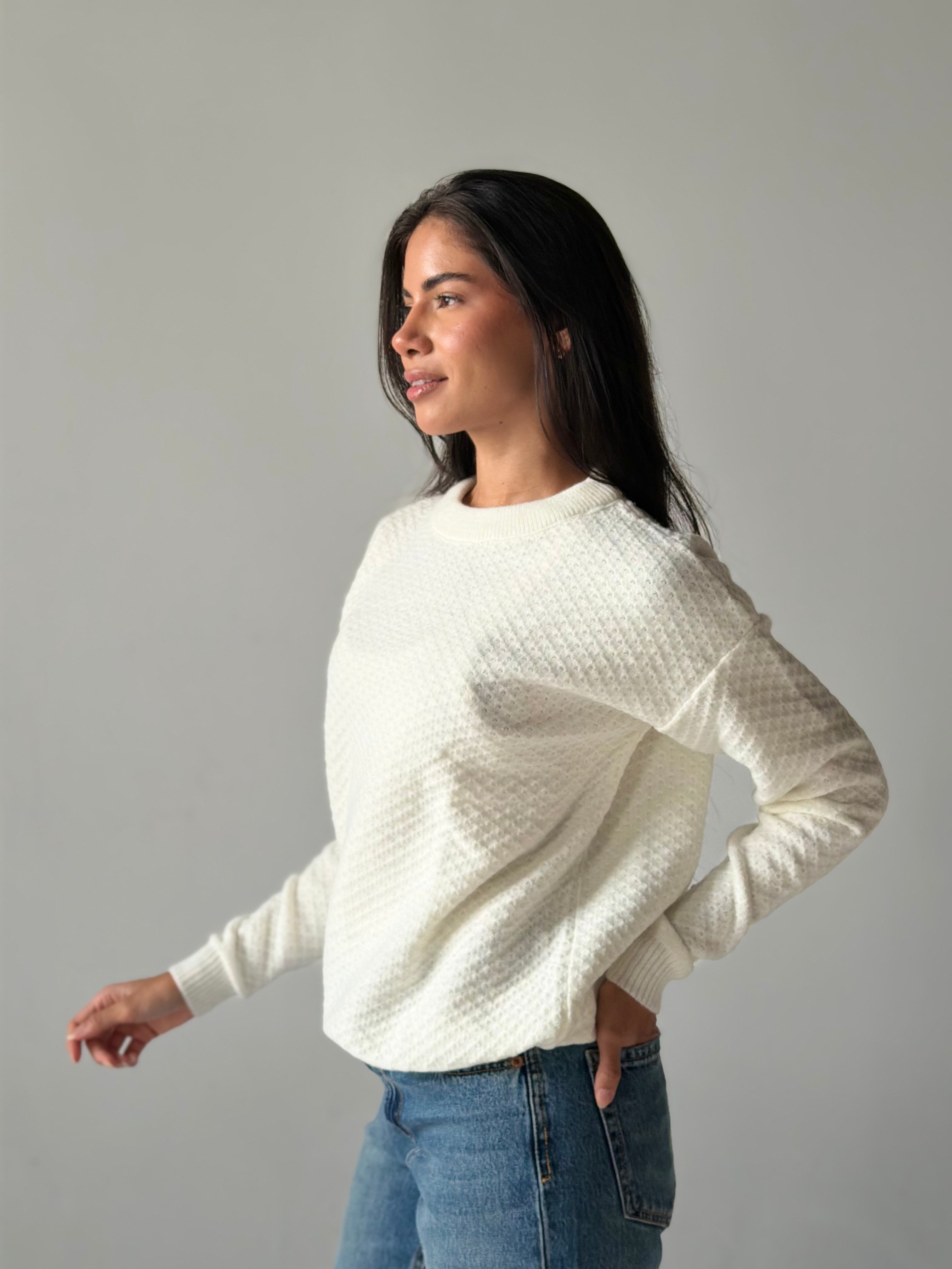 Round Neck Sweater in White