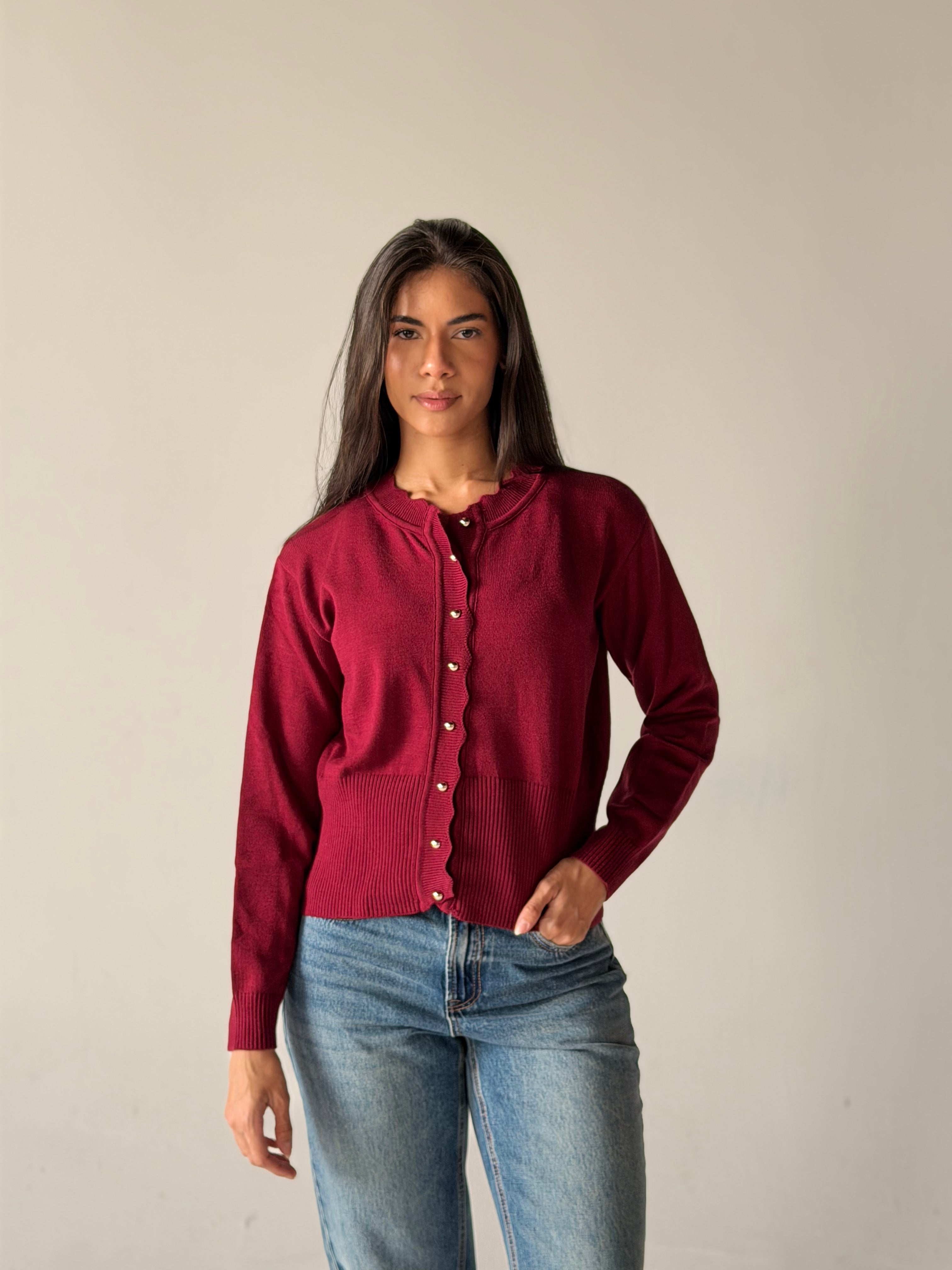 Soft Knit Cardigan in Burgundy