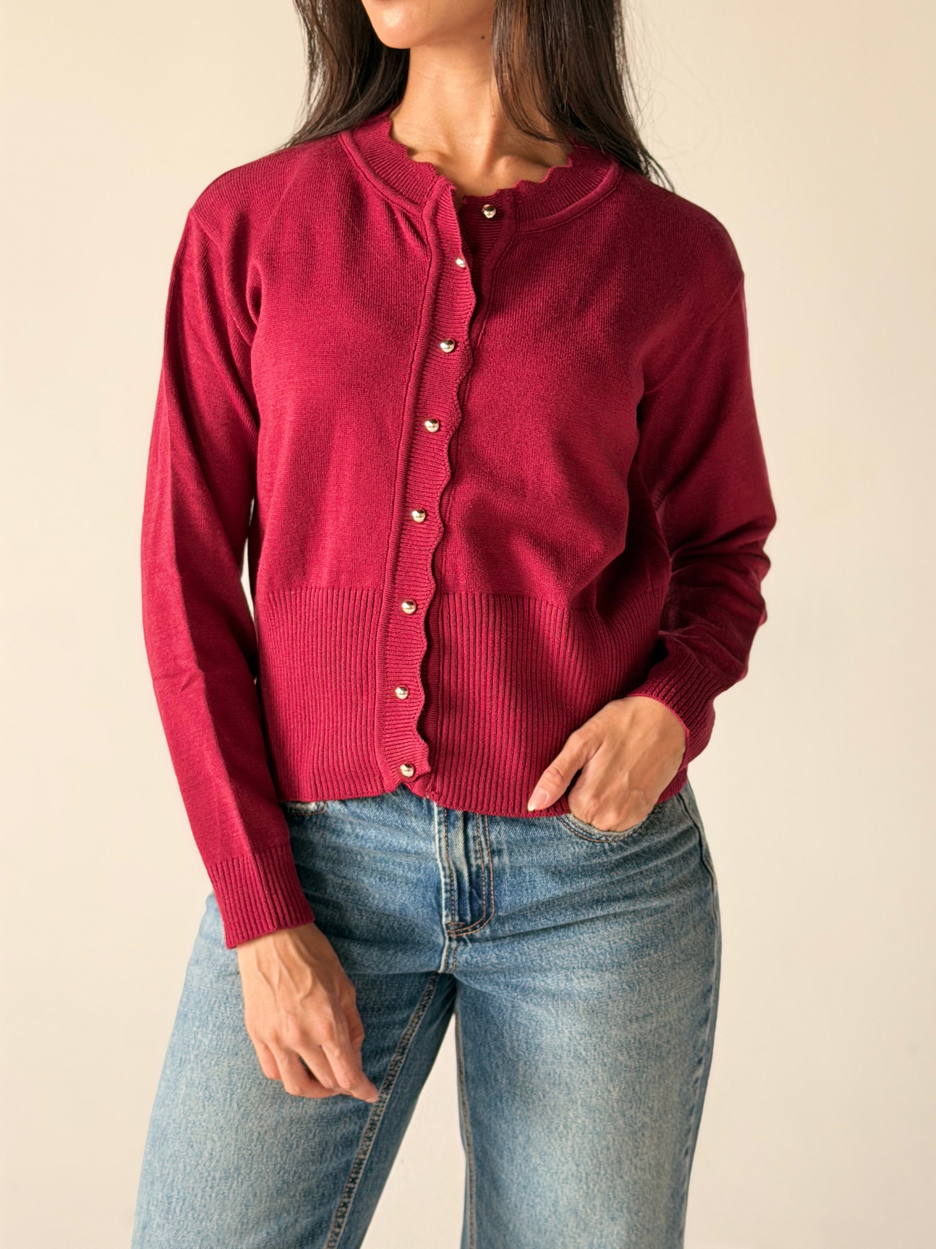 Soft Knit Cardigan in Burgundy
