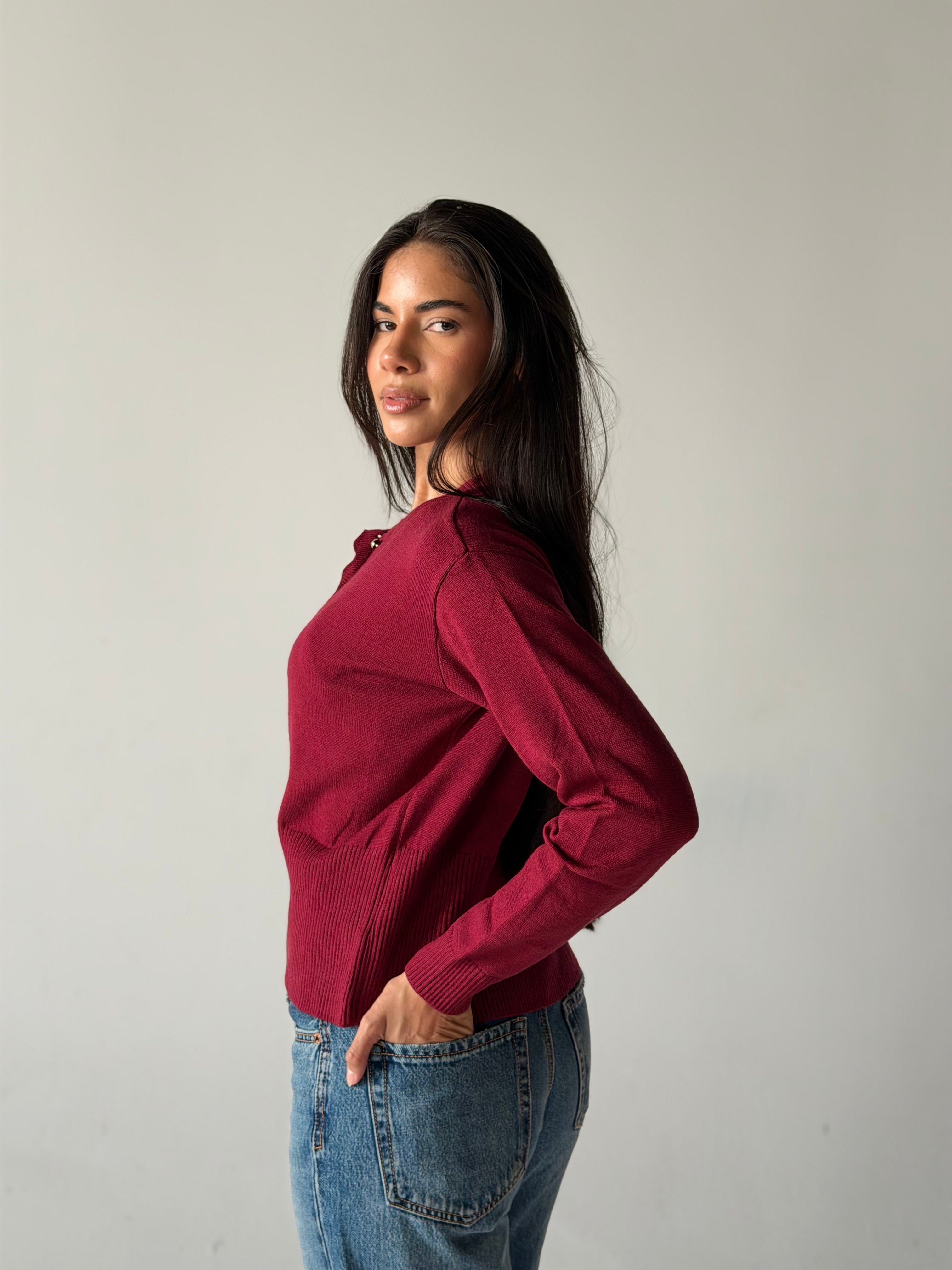 Soft Knit Cardigan in Burgundy