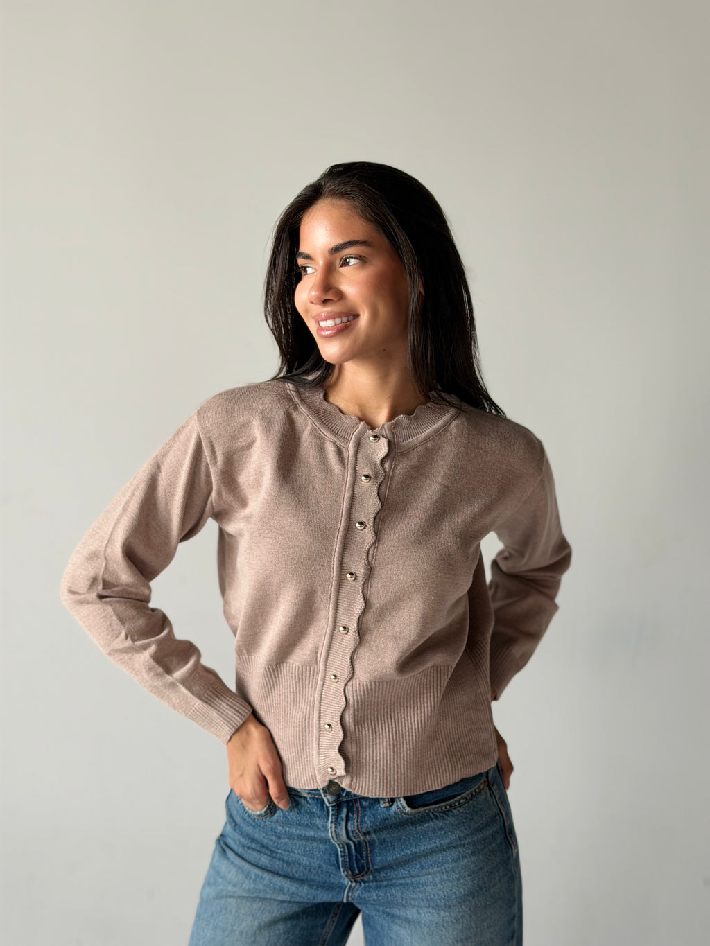 Soft Knit Cardigan in Beige
