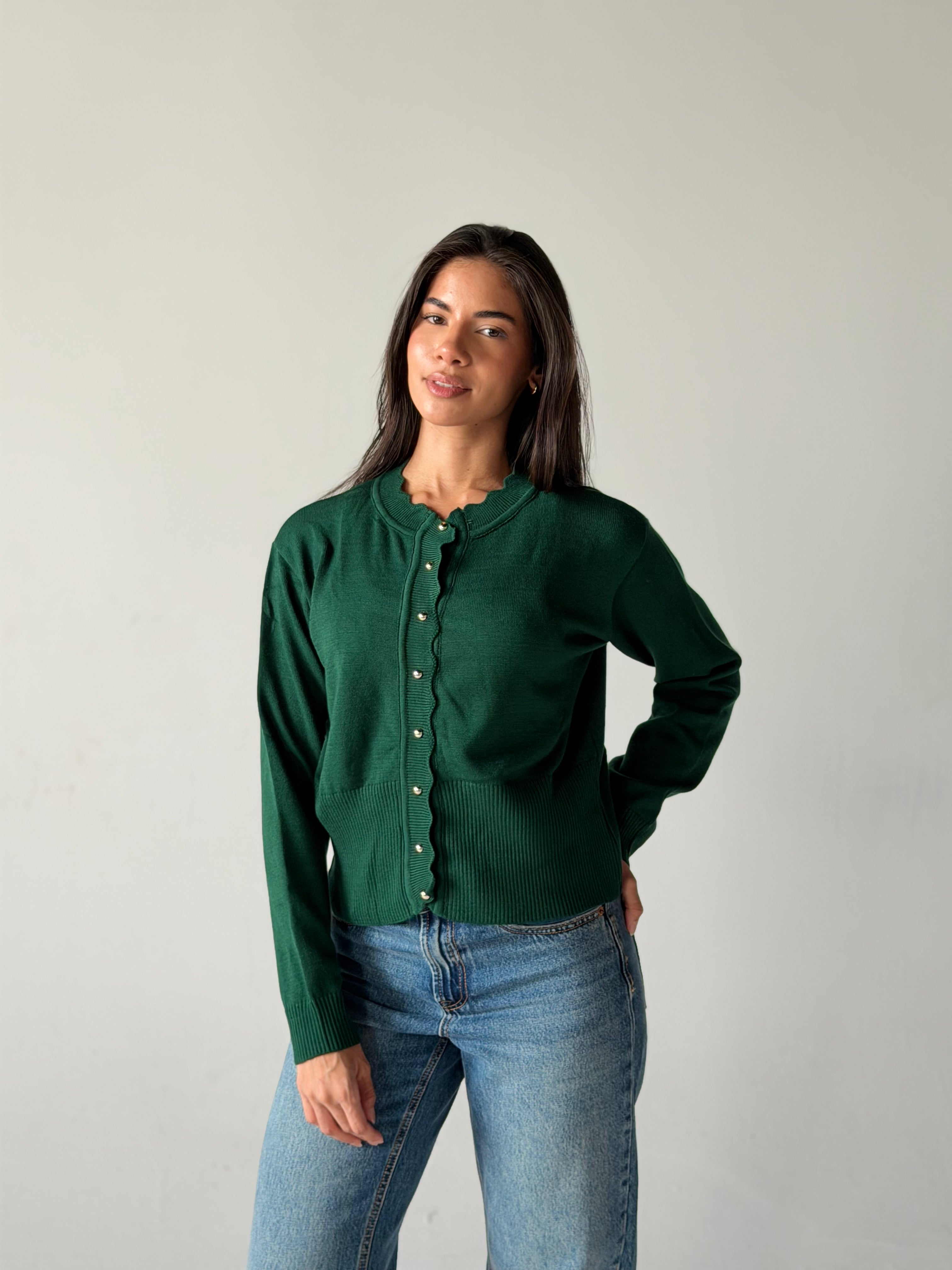 Soft Knit Cardigan in Dark Green