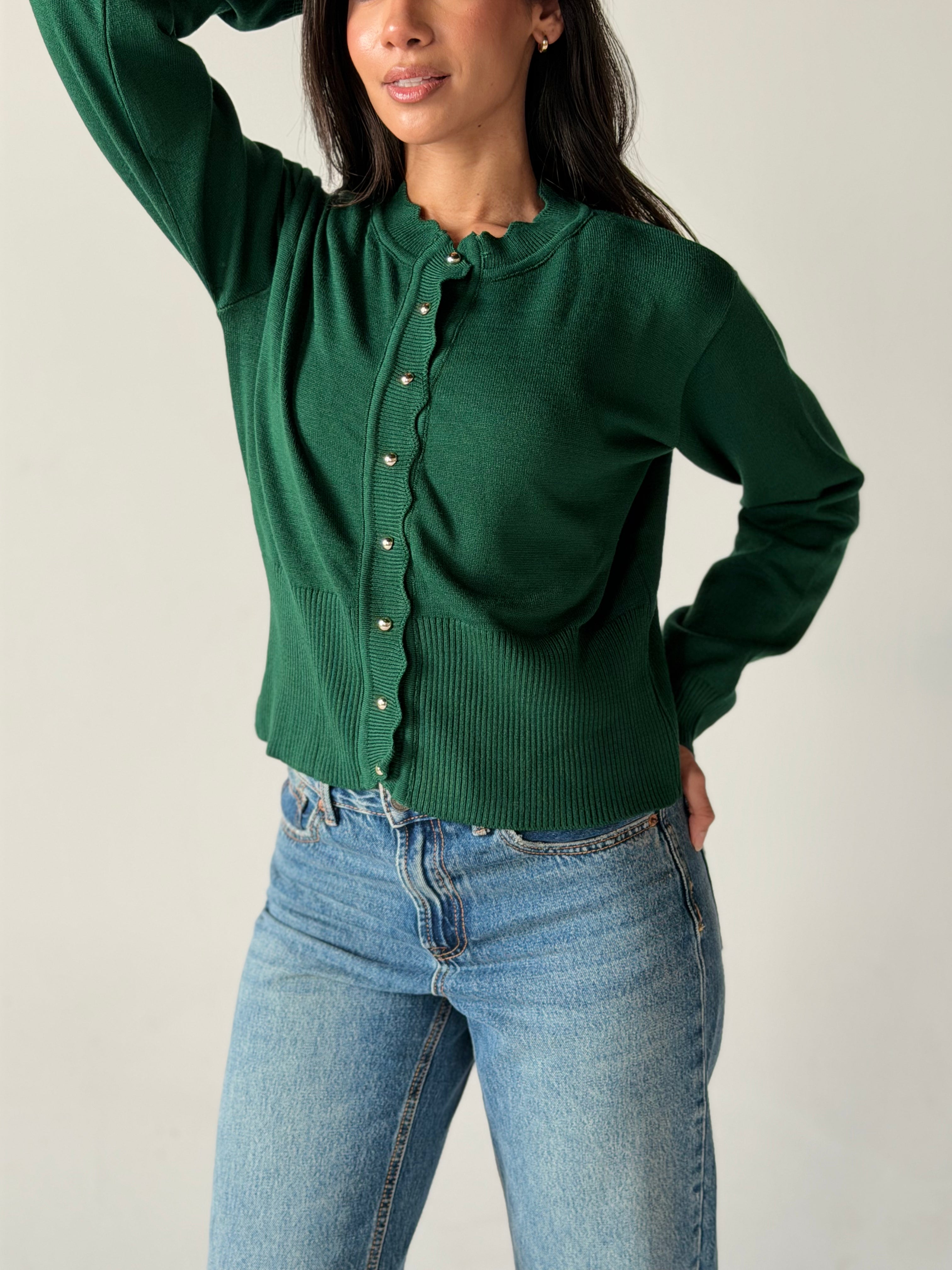 Soft Knit Cardigan in Dark Green
