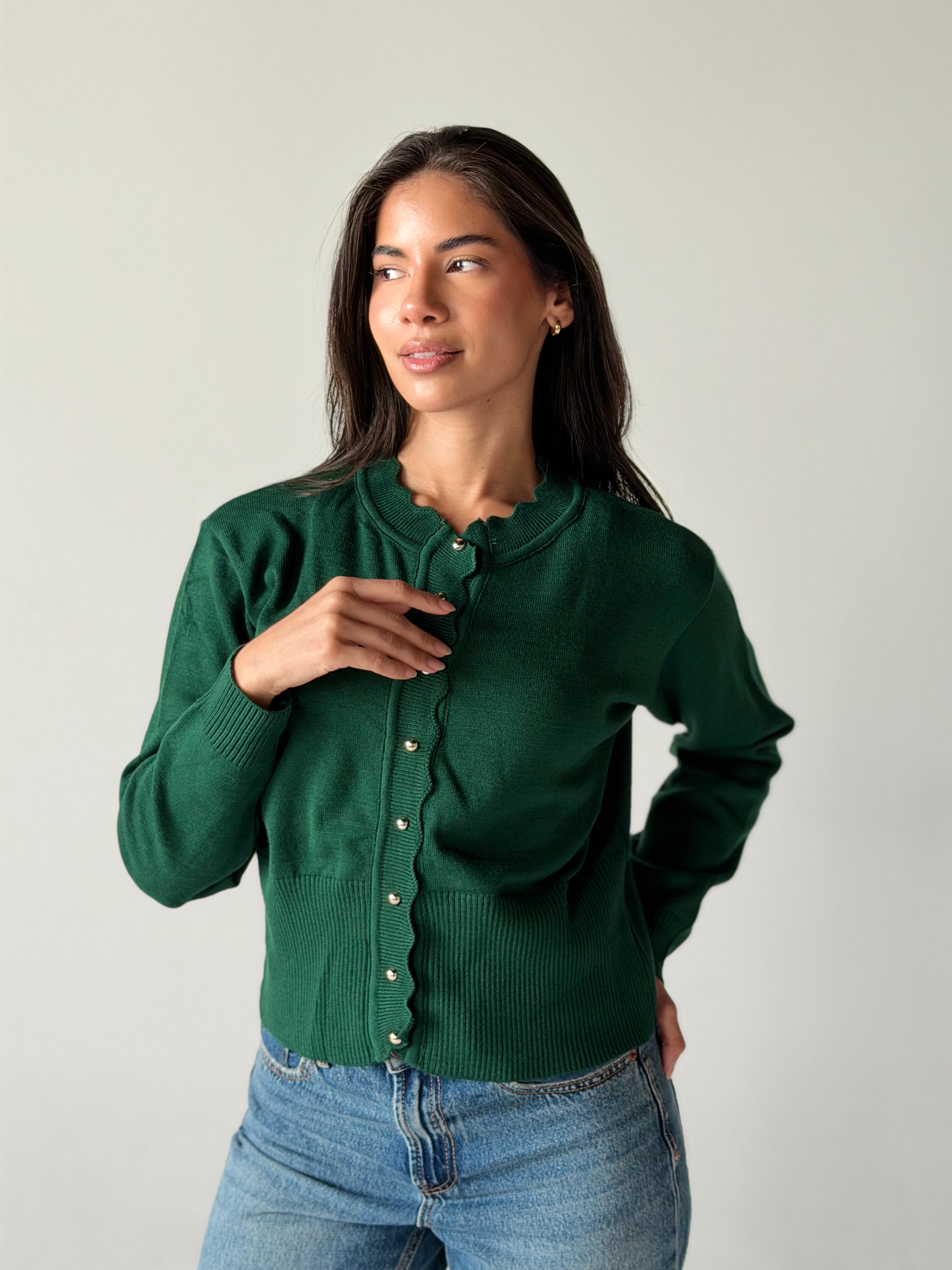 Soft Knit Cardigan in Dark Green