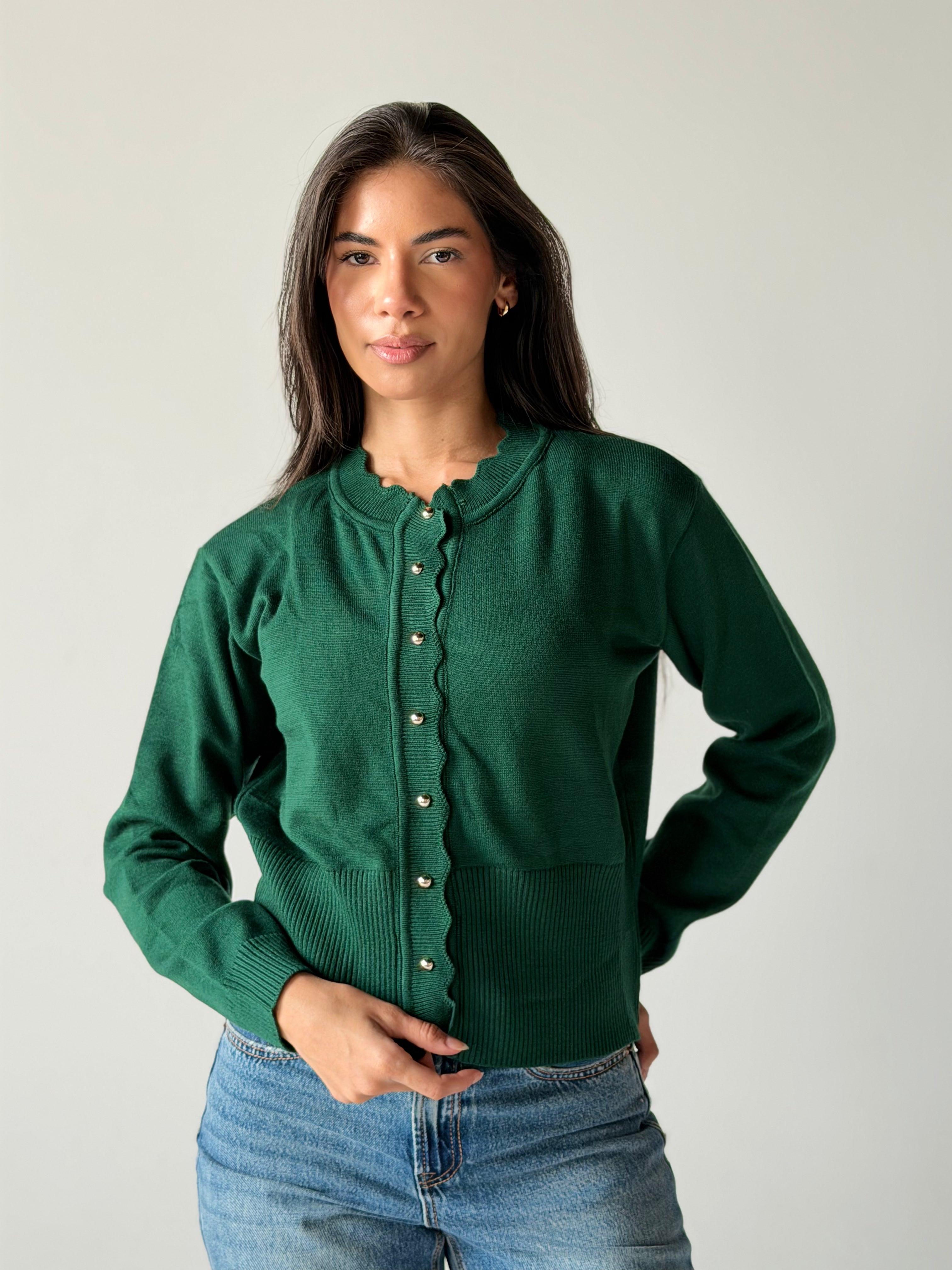 Soft Knit Cardigan in Dark Green