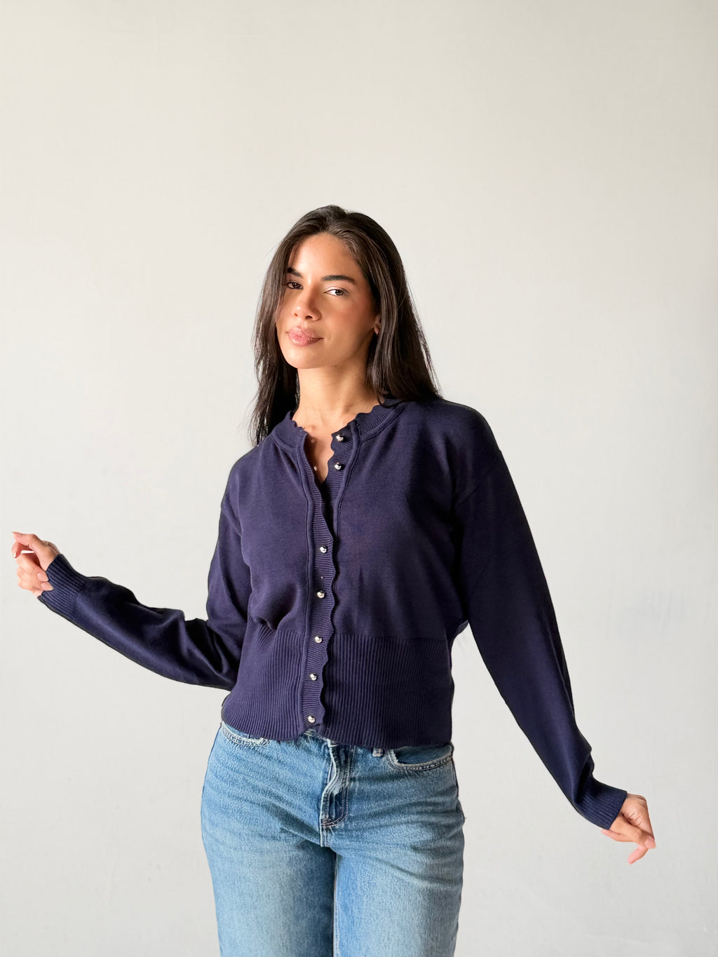 Soft Knit Cardigan in Navy Blue