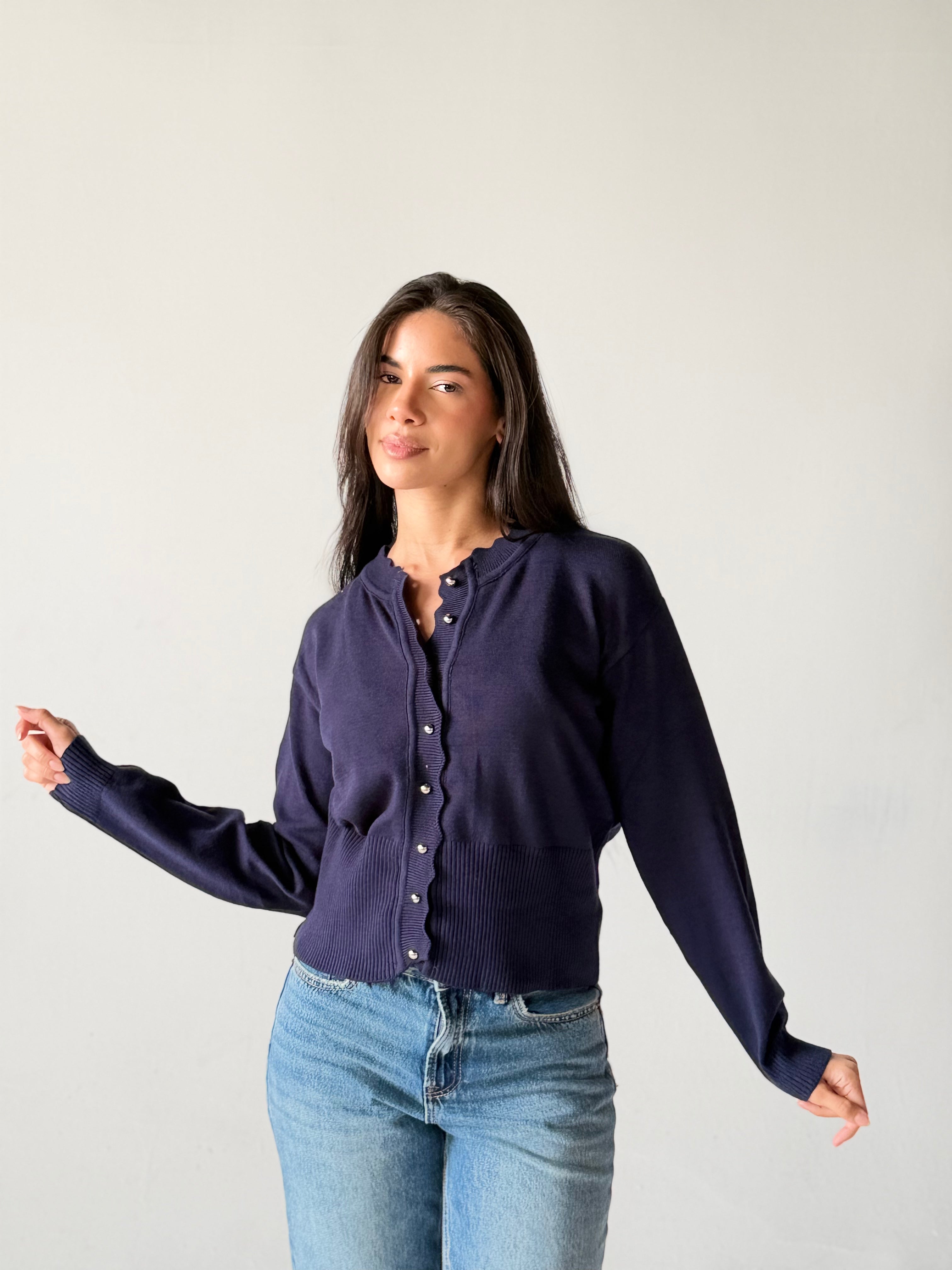 Soft Knit Cardigan in Navy Blue