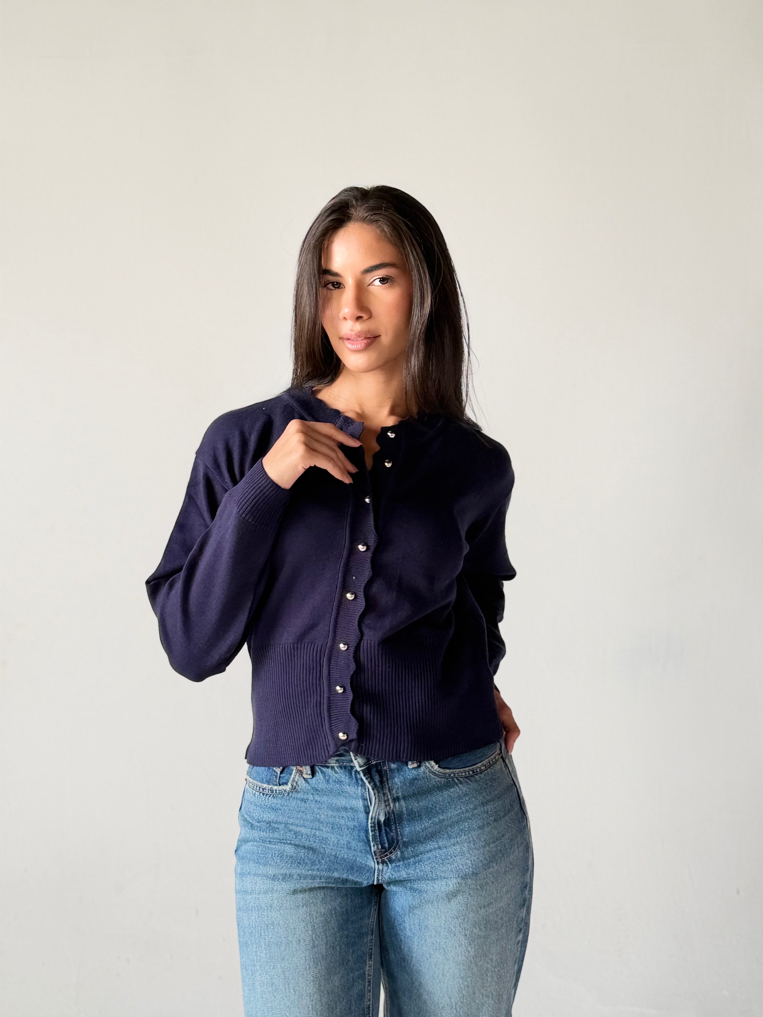Soft Knit Cardigan in Navy Blue