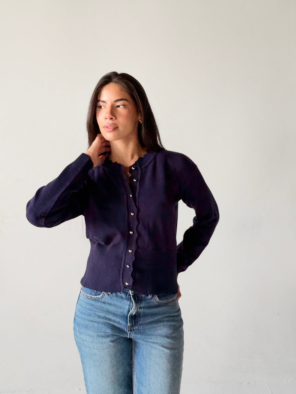 Soft Knit Cardigan in Navy Blue