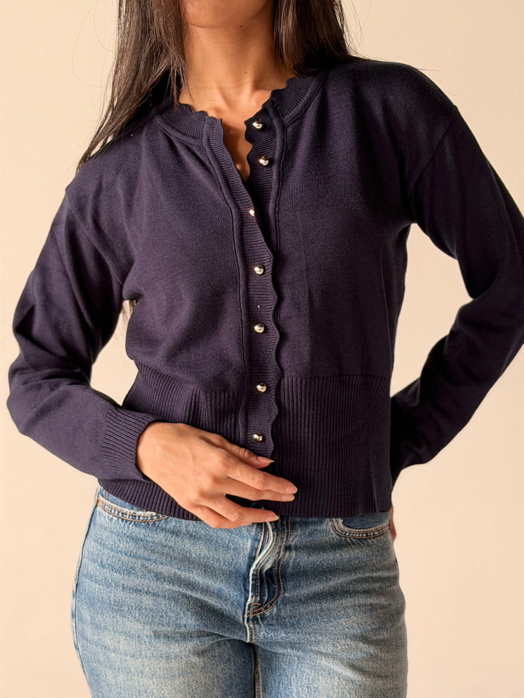 Soft Knit Cardigan in Navy Blue